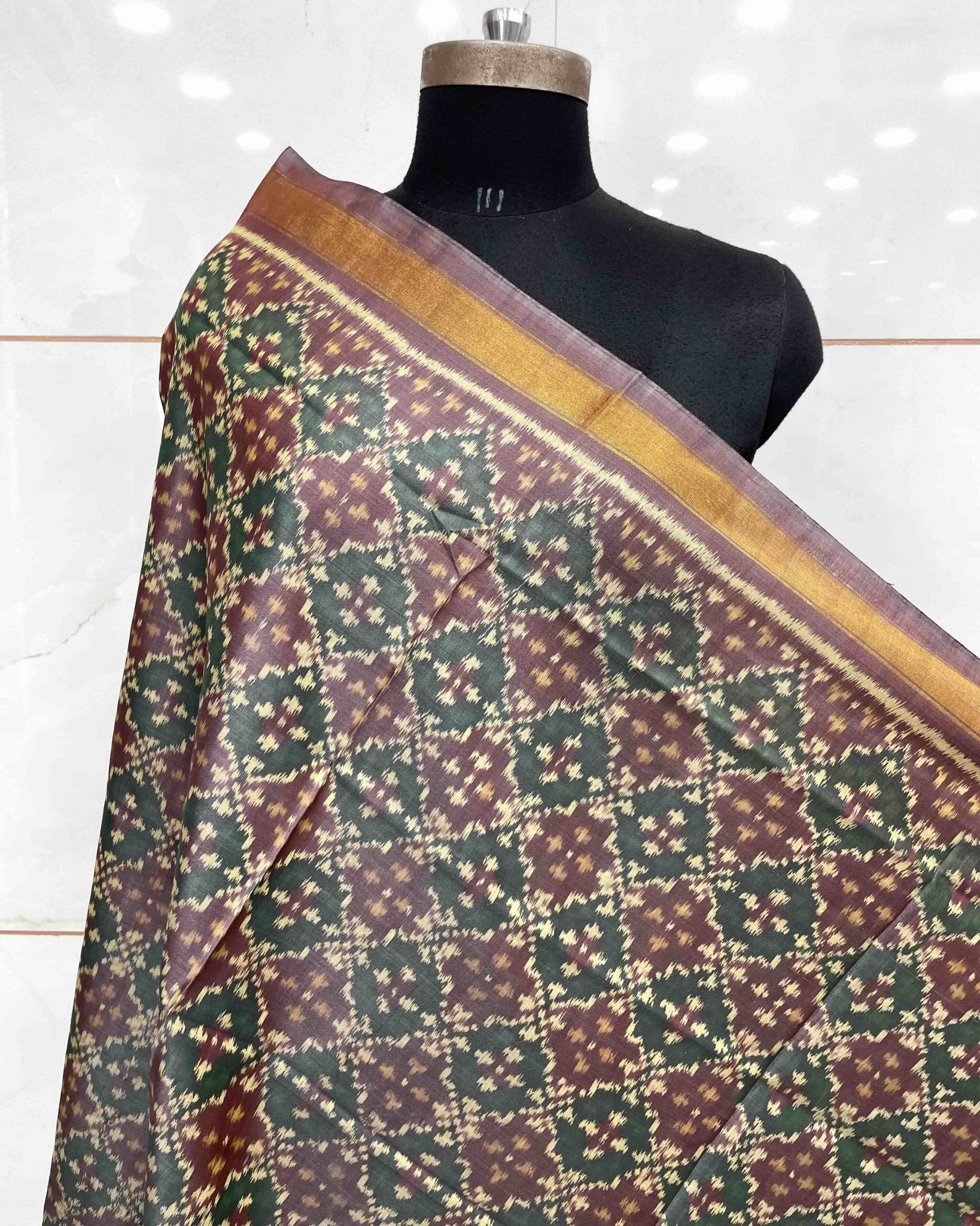 Grey Buttonful Design Patola Dupatta - SindhoiPatolaArt