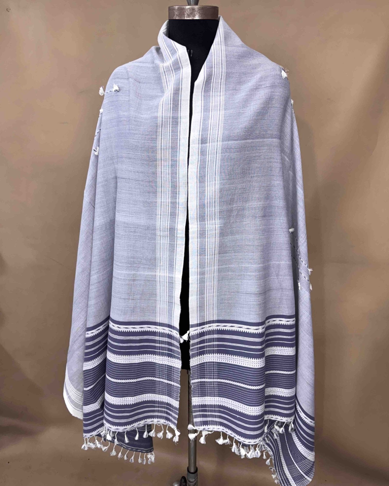Grey & Greyish Blue Fine Cotton Dupatta - SindhoiPatolaArt