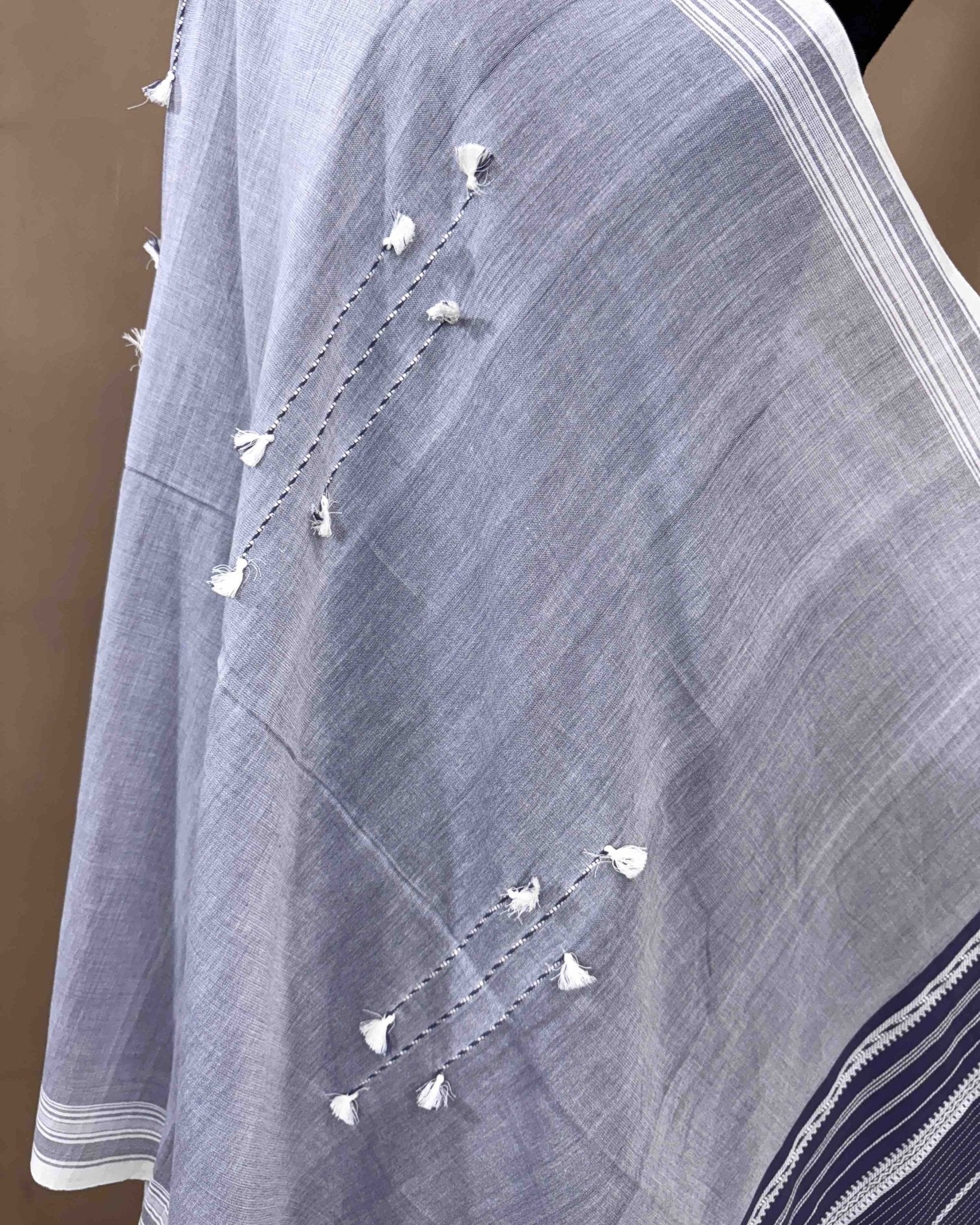 Grey & Greyish Blue Fine Cotton Dupatta - SindhoiPatolaArt
