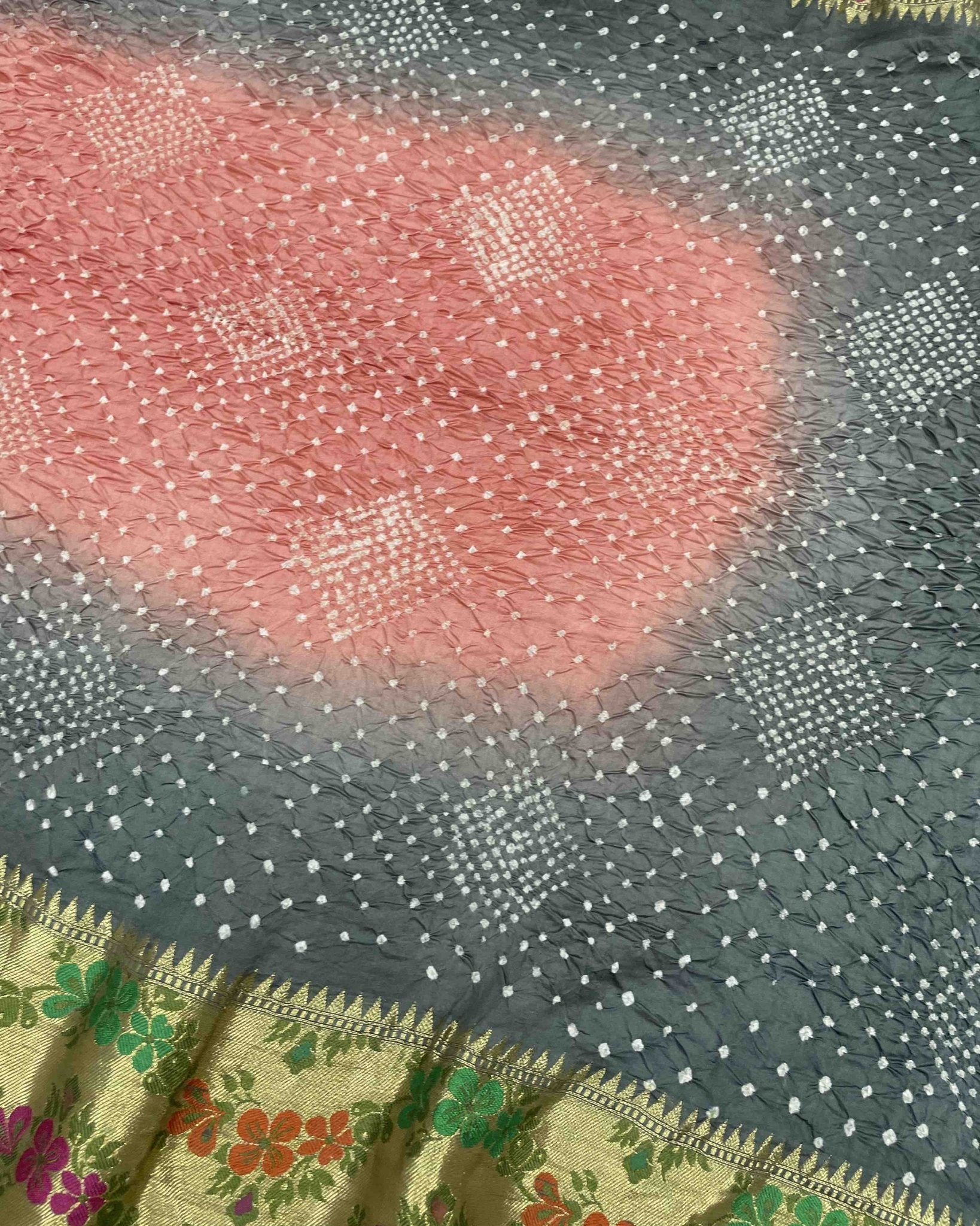 Grey & Pink Silk Banarasi Tilfi Bandhani Saree - SindhoiPatolaArt