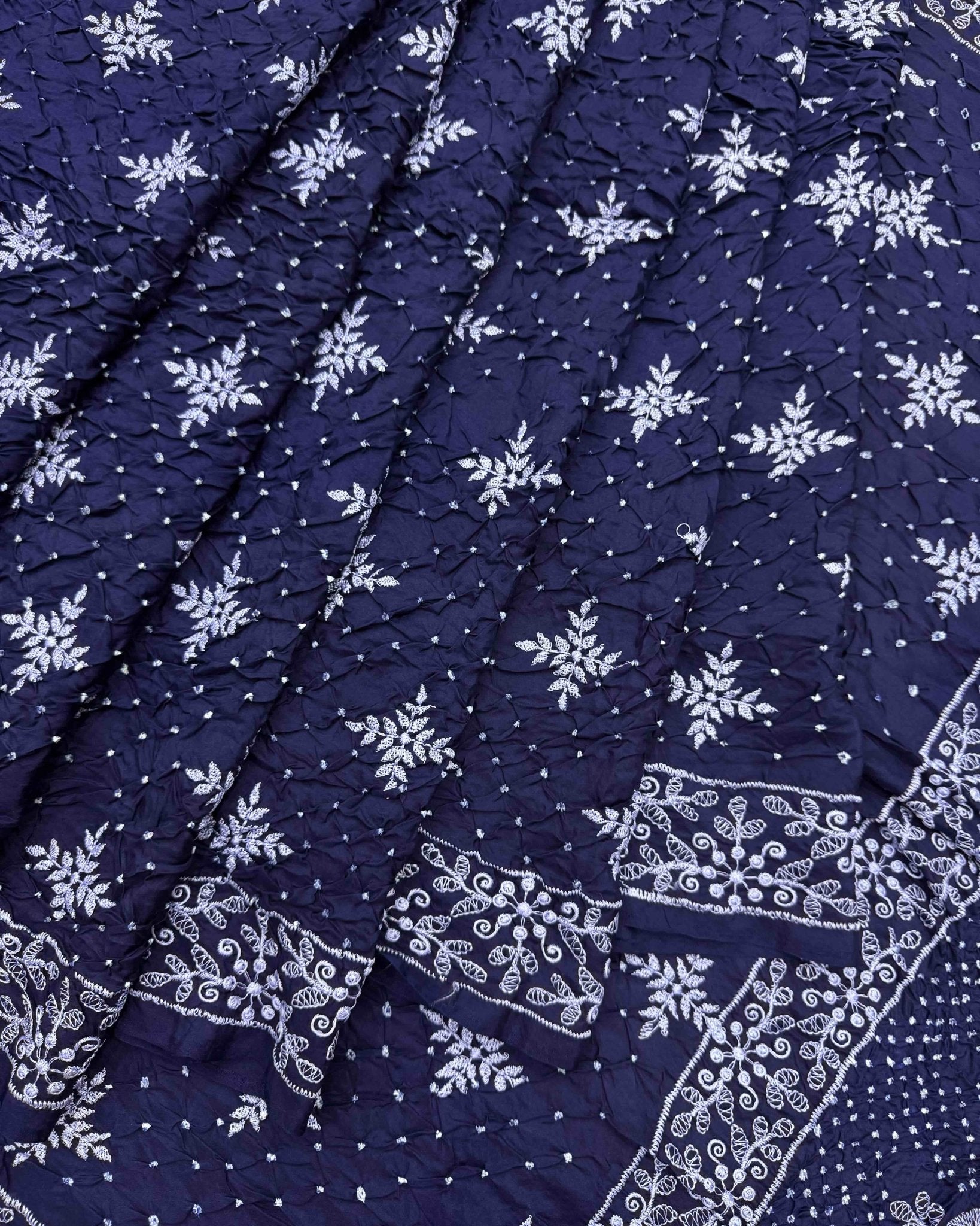 Indigo Blue Lakhnavi Work with Bandhej Bandhani Saree - SindhoiPatolaArt