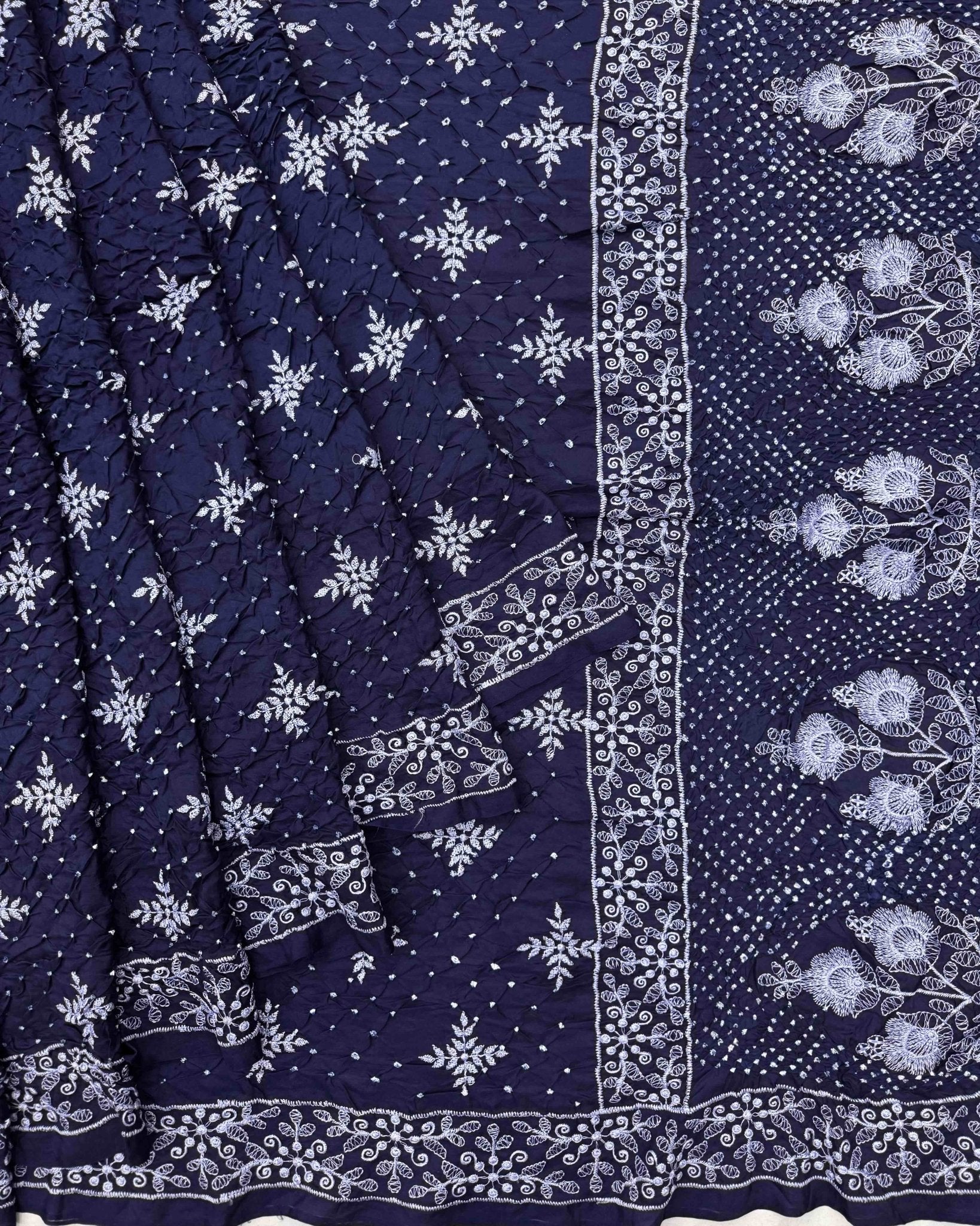 Indigo Blue Lakhnavi Work with Bandhej Bandhani Saree - SindhoiPatolaArt