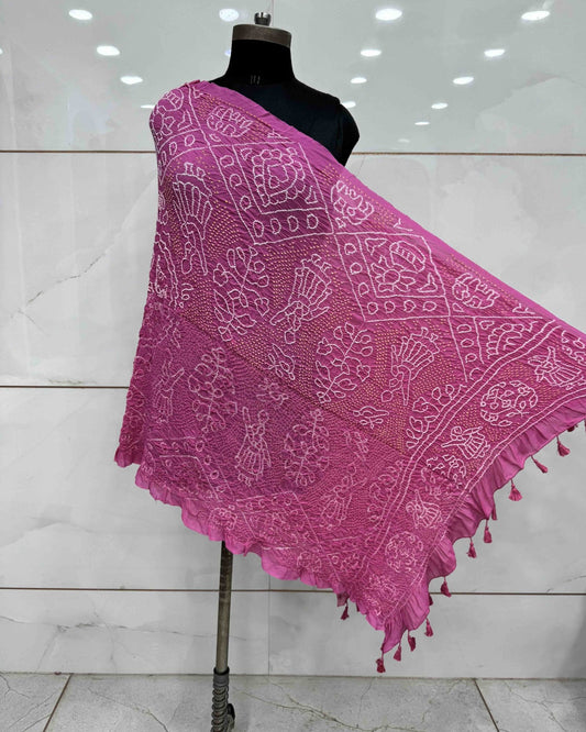 Light Pink Georgette Bandhani Dupatta - SindhoiPatolaArt