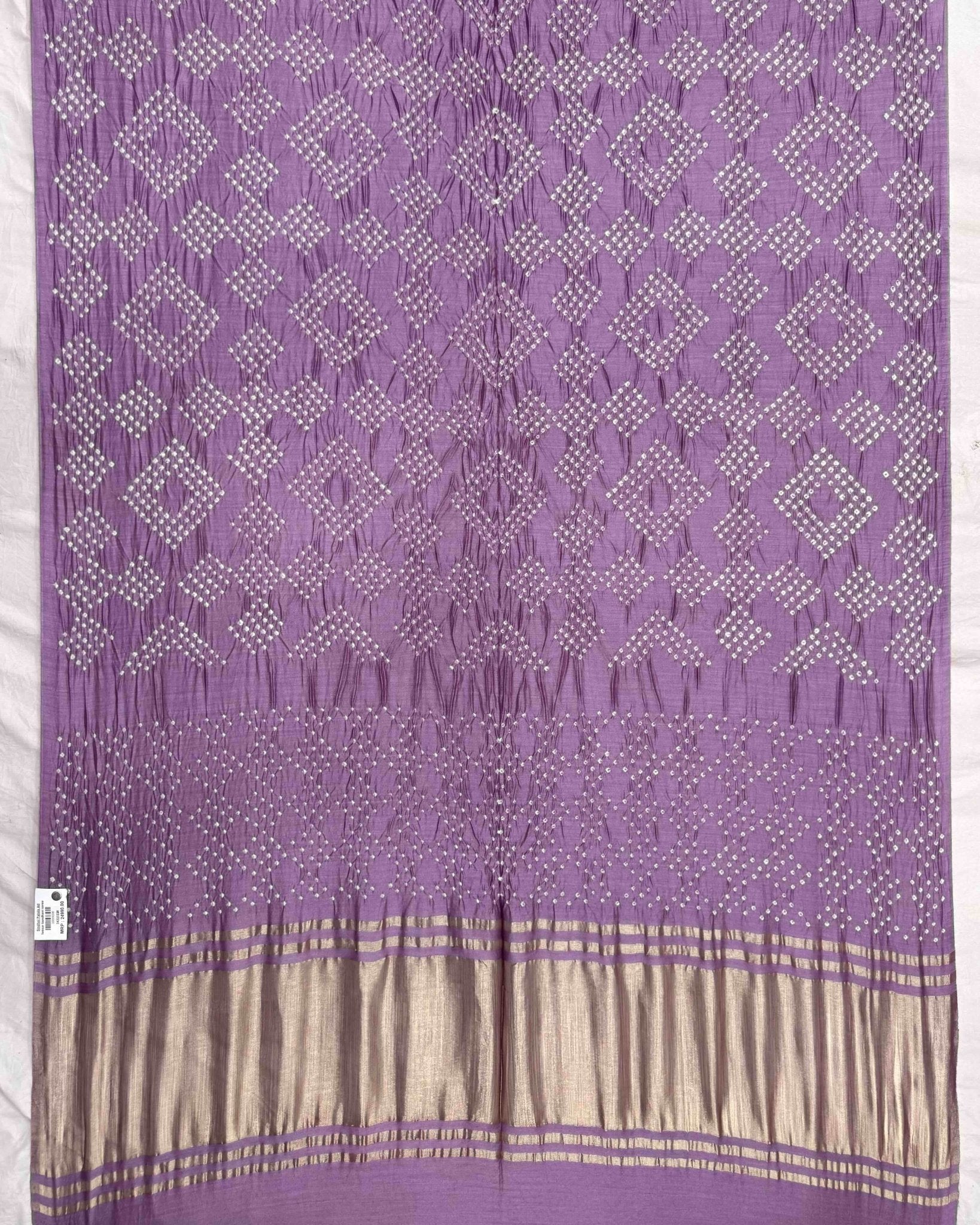 Light Purple Tussar Silk Bandhani Saree - SindhoiPatolaArt