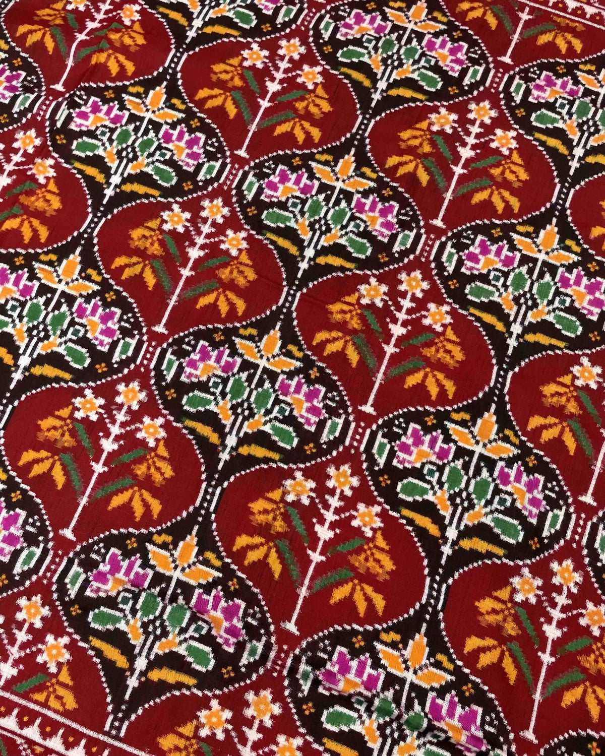 Maroon Flower Fancy Double Ikat Patola Saree - SindhoiPatolaArt