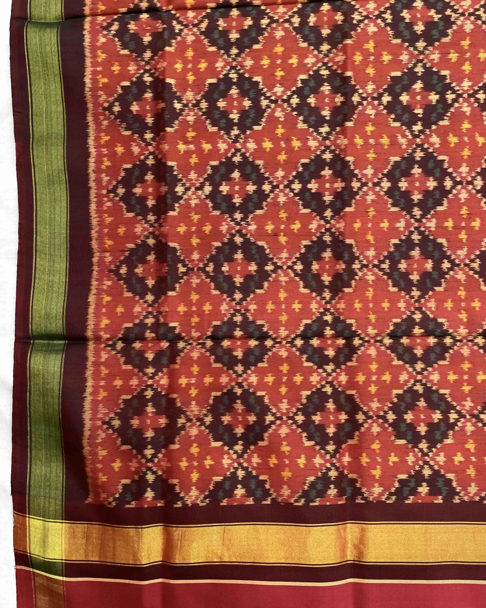 Maroon Rust Buttoful Design Patola Dupatta - SindhoiPatolaArt