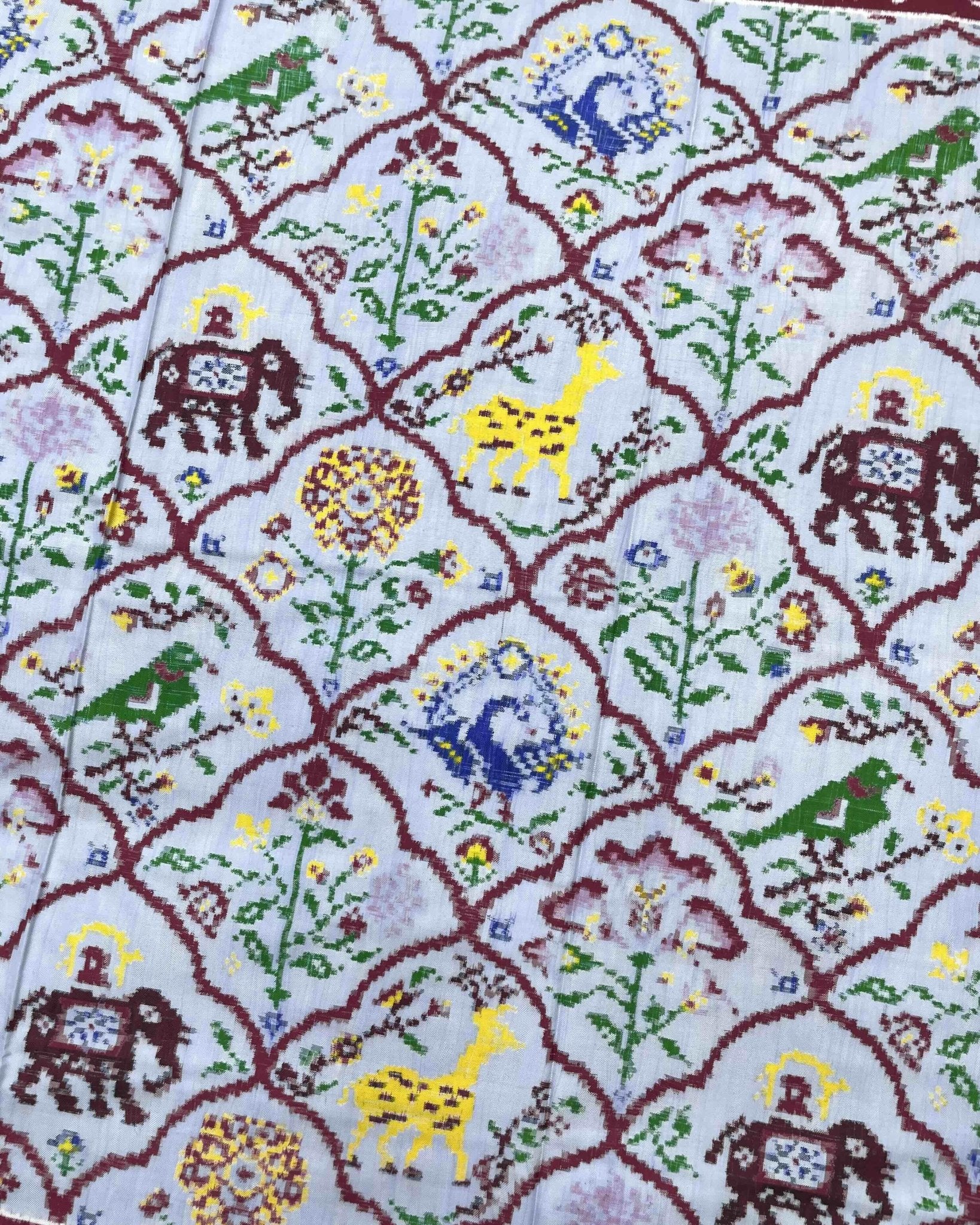 Maroon & Sky Blue Narikunj Design Double Ikat Patola Saree - SindhoiPatolaArt