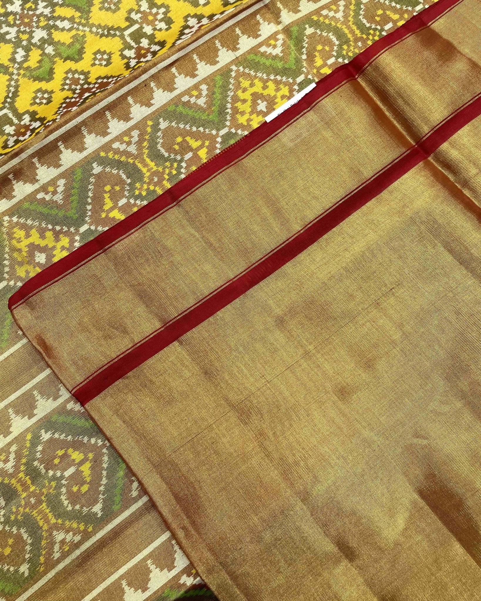 Maroon & Yellow Navratan Tissue Patola Saree - SindhoiPatolaArt