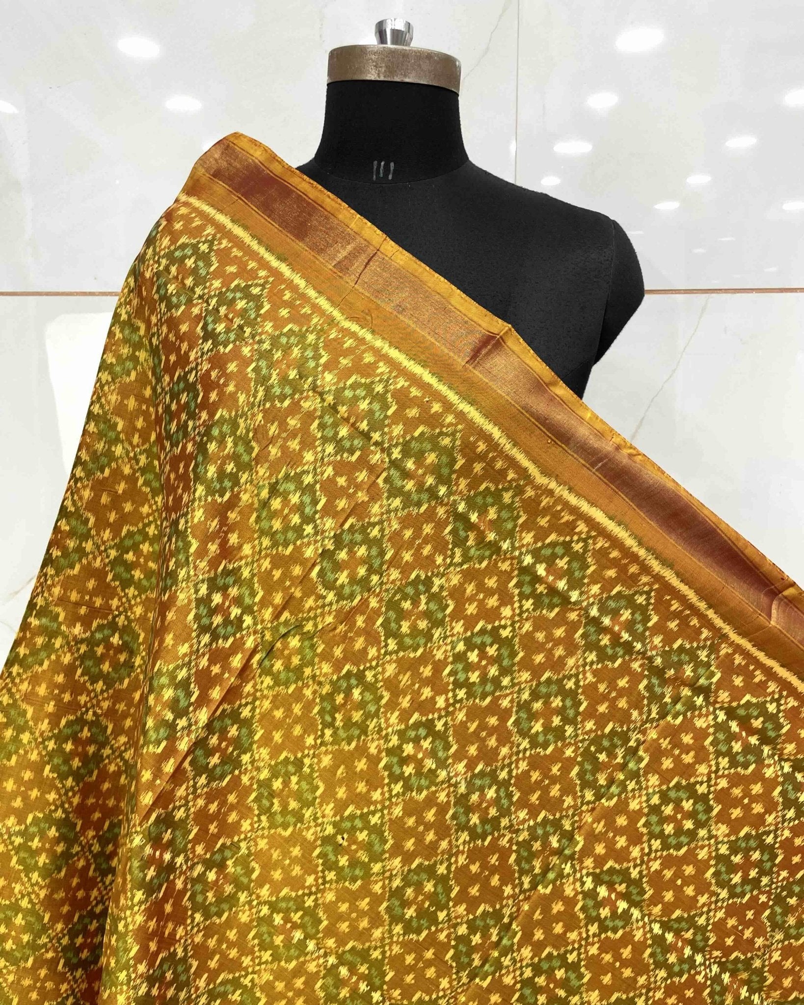 Mustard Yellow Buttonful Design Patola Dupatta - SindhoiPatolaArt