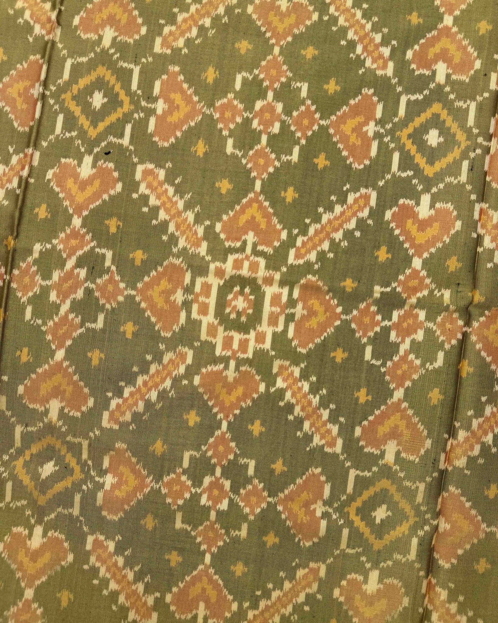 Mustard Yellow Mendi Green Manekchowk Semi Double Ikat Patola Saree - SindhoiPatolaArt