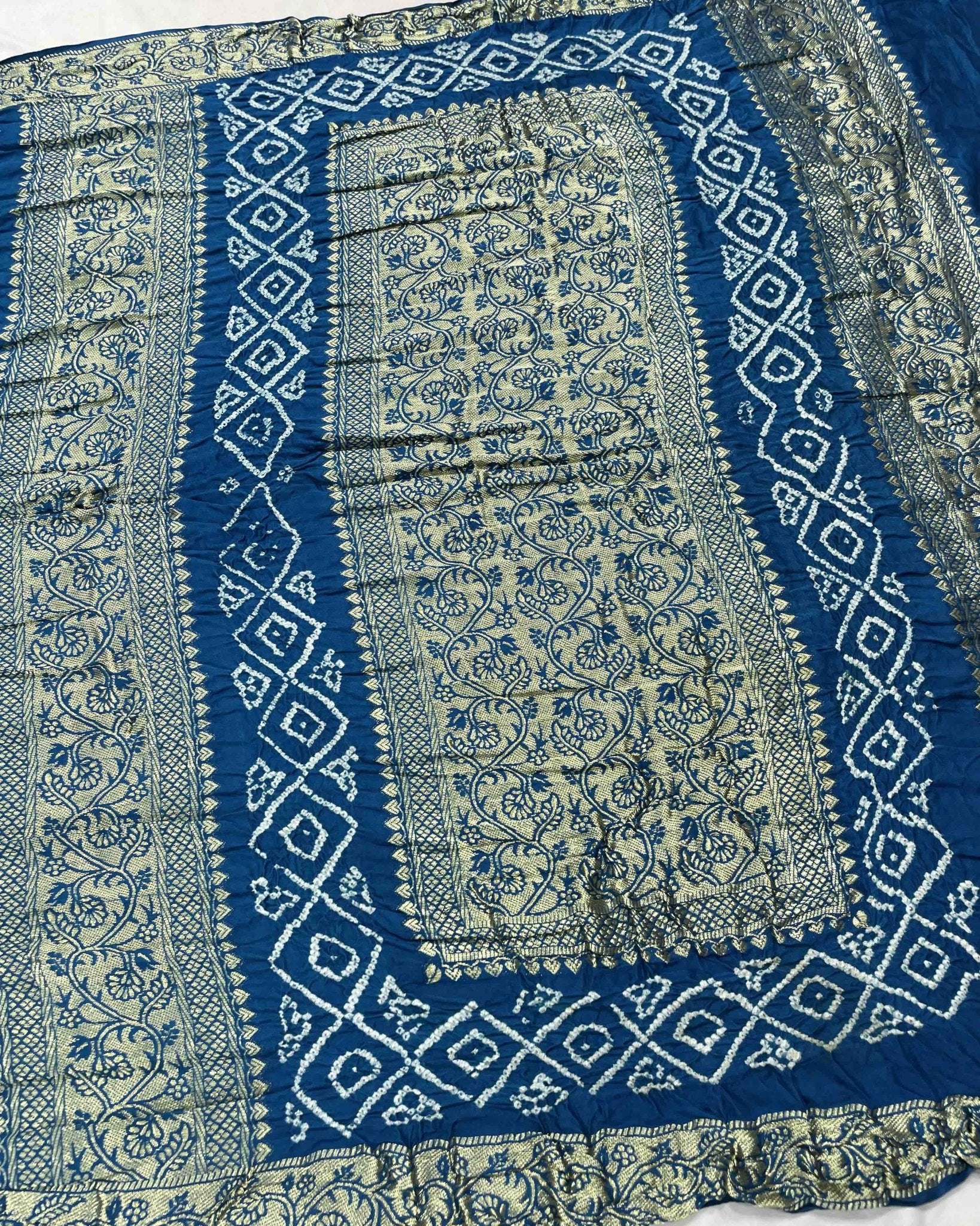 Navy Blue Gajji Silk Bandhani Saree - SindhoiPatolaArt