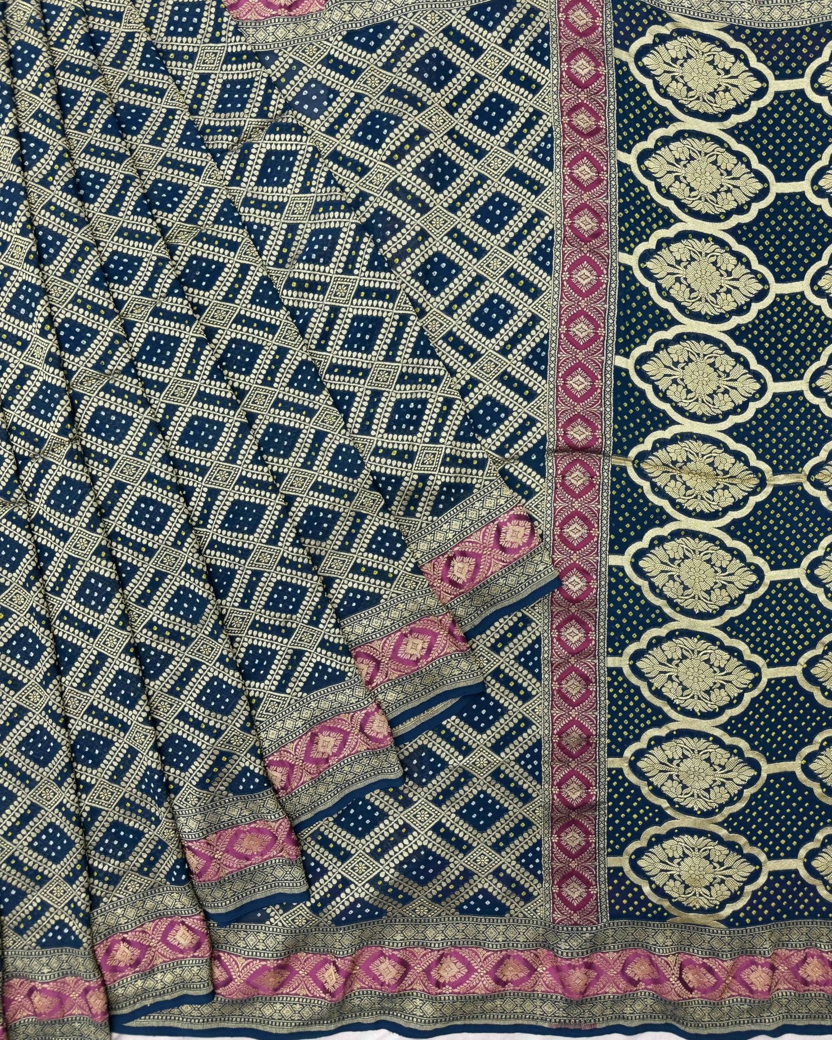 Navy Blue Georgette Bandhani Saree - SindhoiPatolaArt