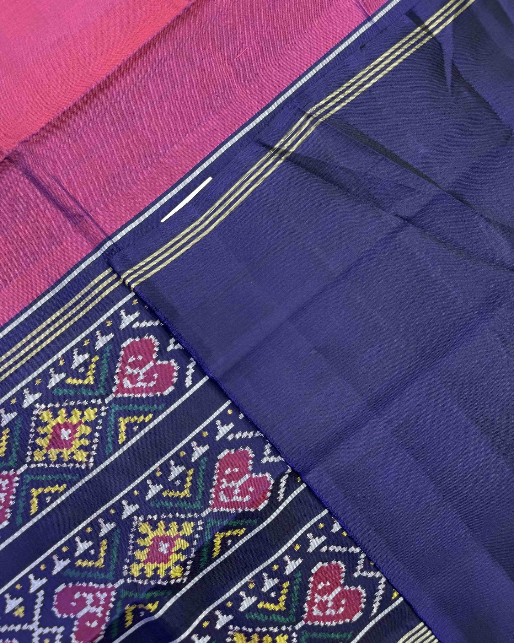 Navy Blue & Purple Plain Semi Double Ikat Patola Saree - SindhoiPatolaArt
