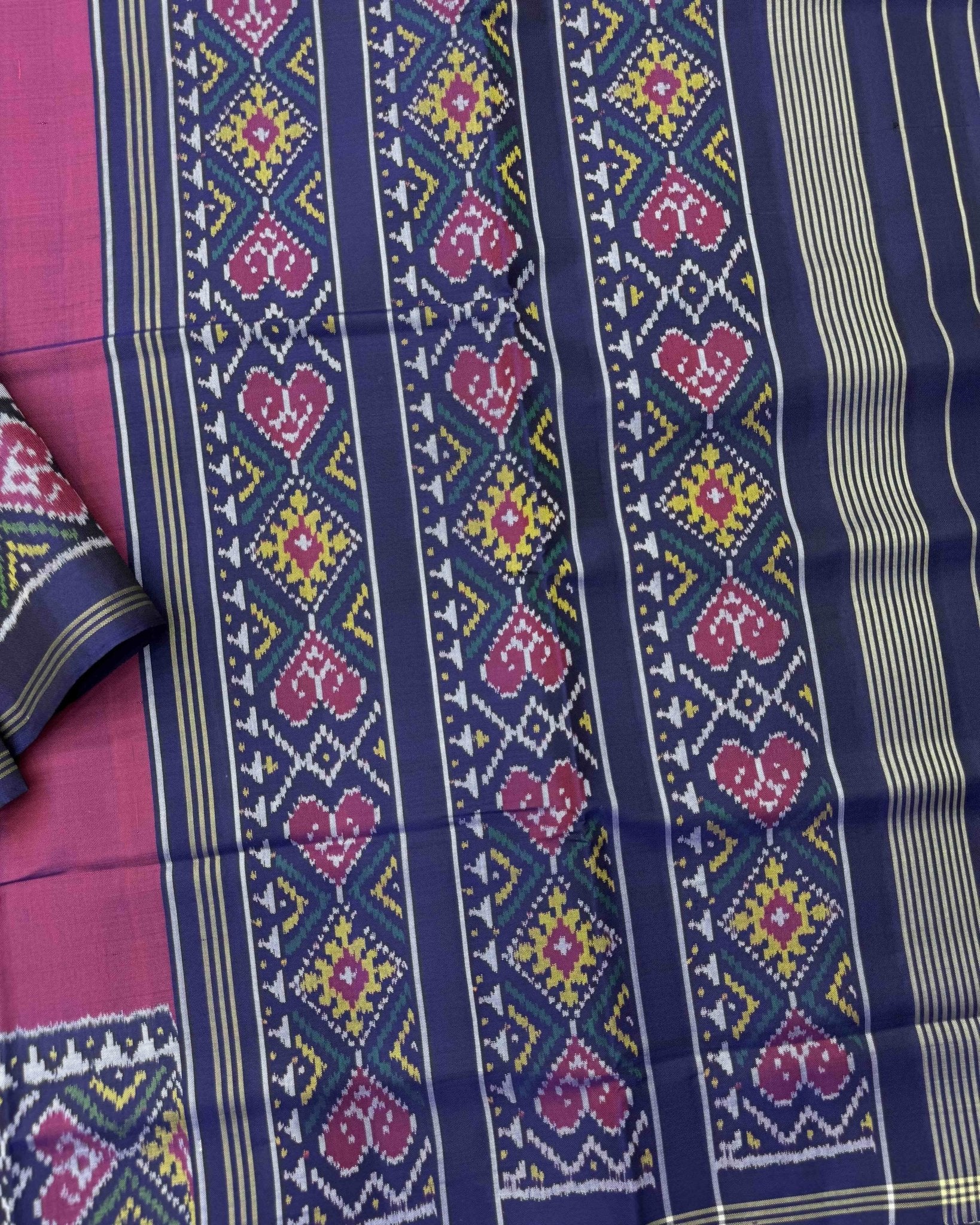 Navy Blue & Purple Plain Semi Double Ikat Patola Saree - SindhoiPatolaArt