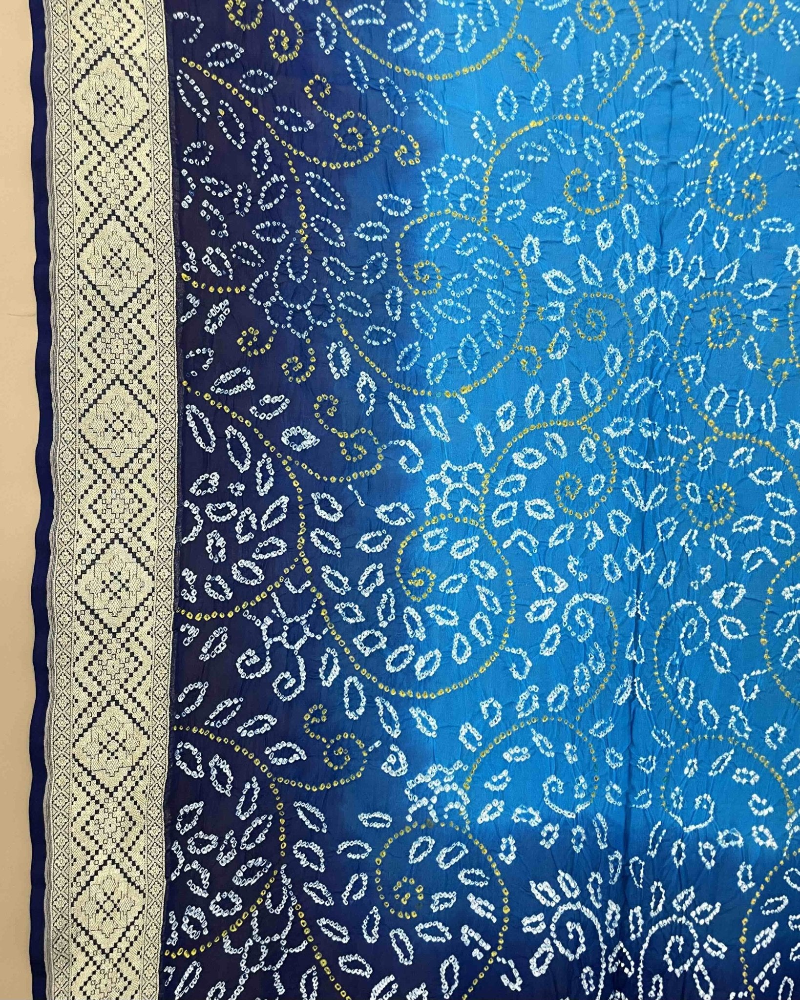 Navy Blue & Sky Shaded Georgette Bandhani Dupatta - SindhoiPatolaArt