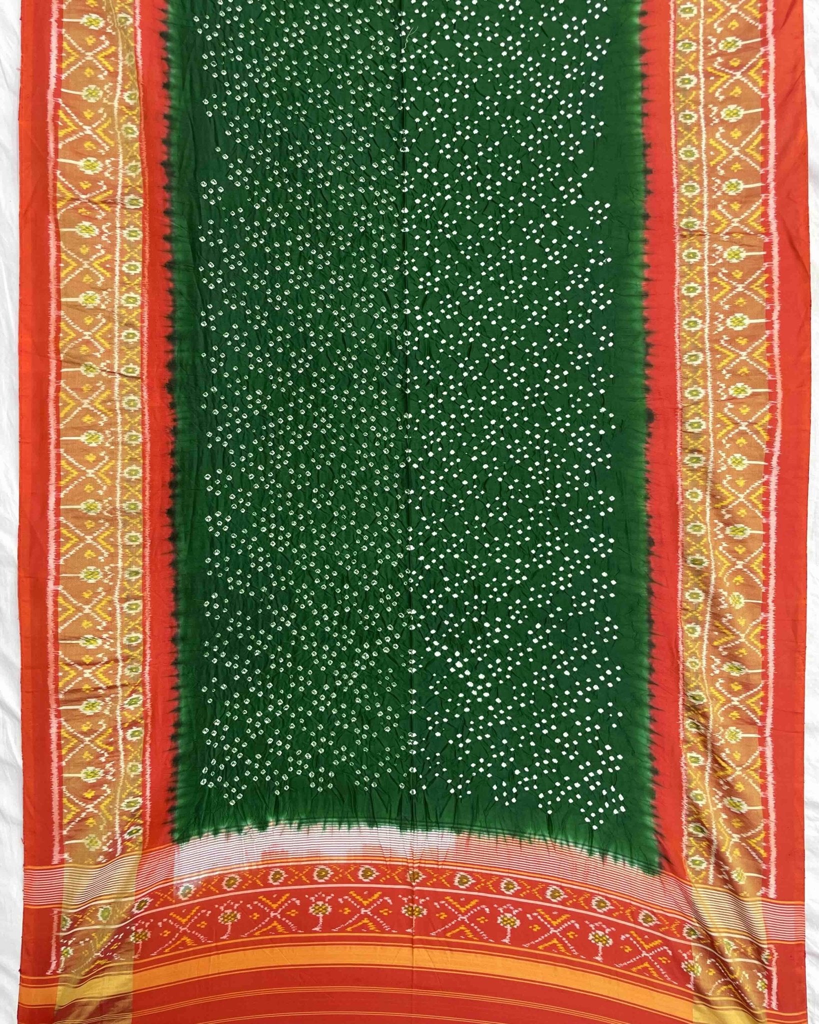 Orange & Green Bandhani Patola Dupatta - SindhoiPatolaArt