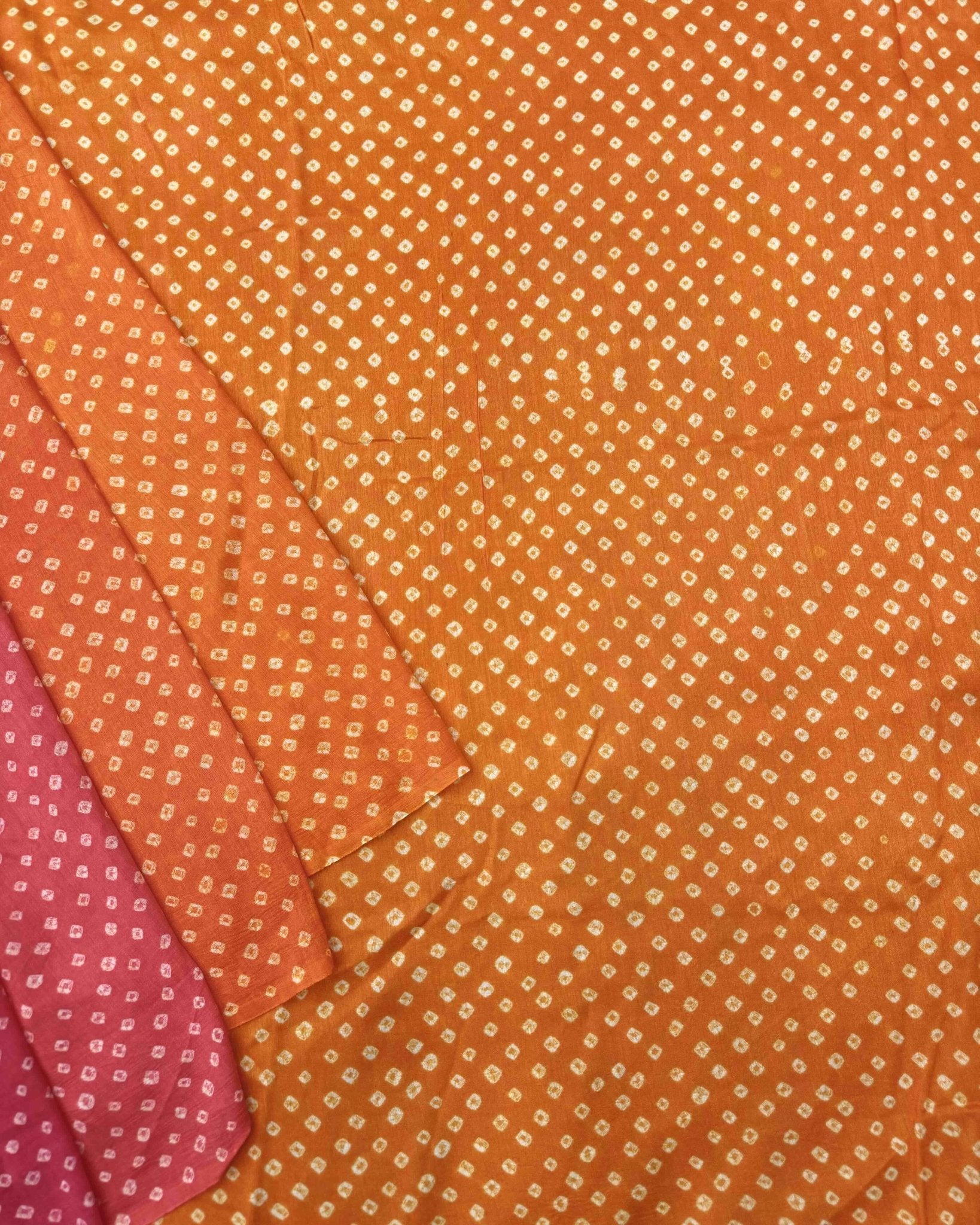 Orange & Pink Shaded Munga Silk Bandhani Saree - SindhoiPatolaArt