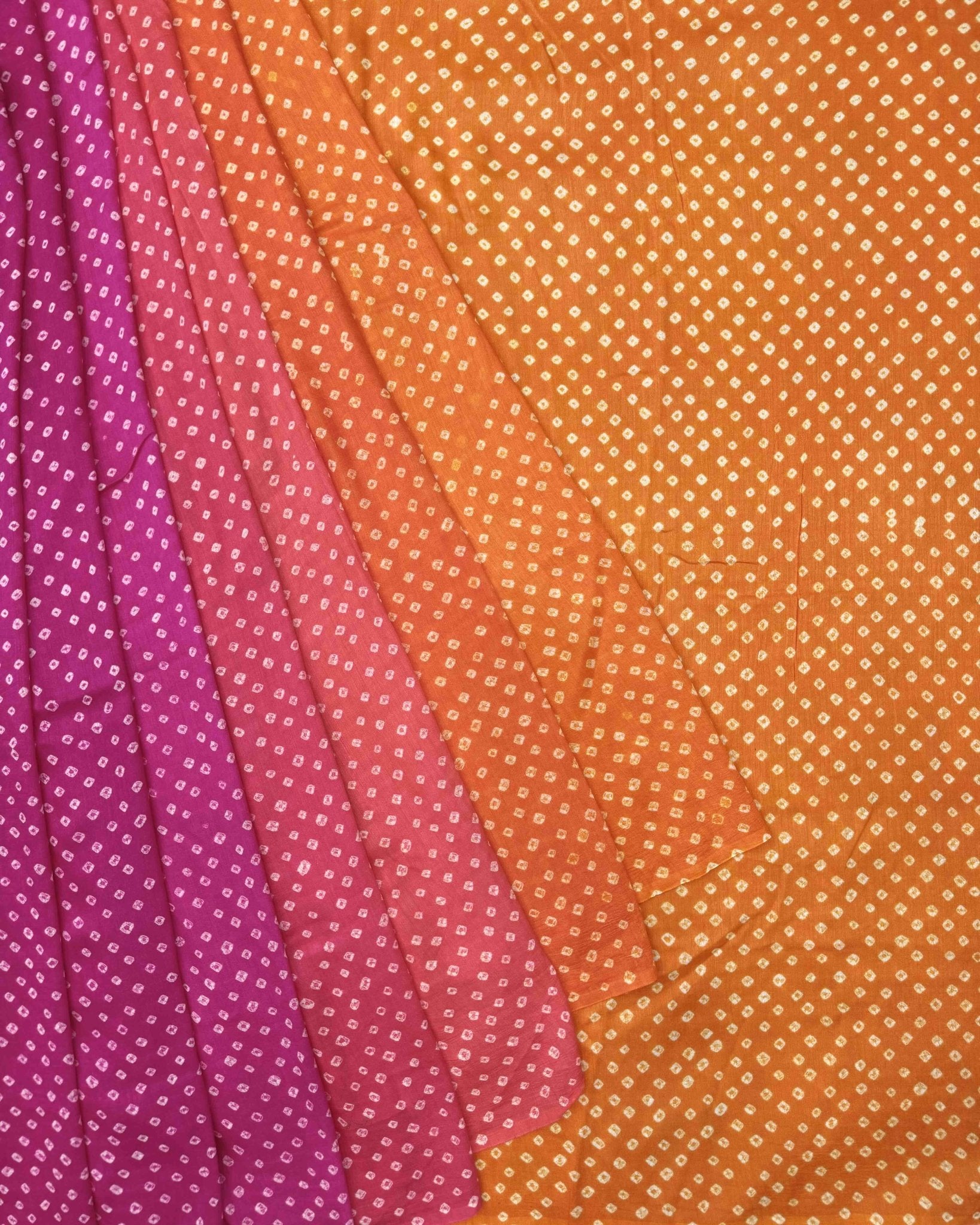Orange & Pink Shaded Munga Silk Bandhani Saree - SindhoiPatolaArt