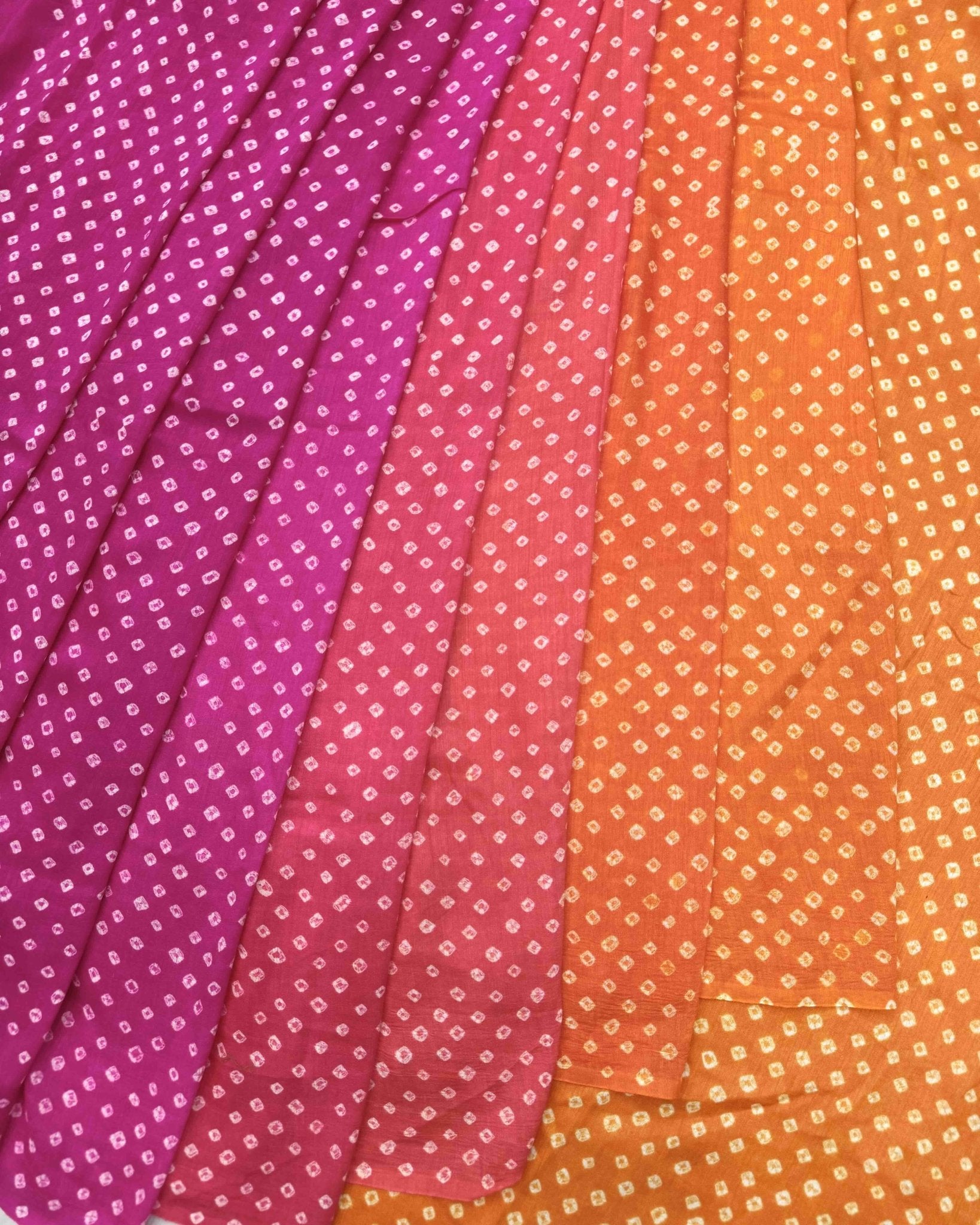 Orange & Pink Shaded Munga Silk Bandhani Saree - SindhoiPatolaArt