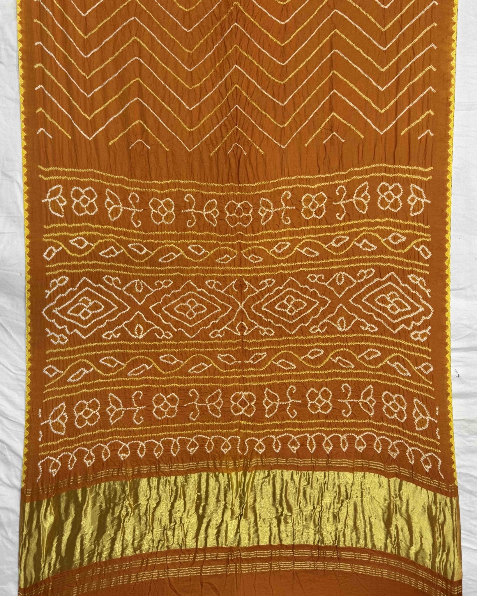 Orange Yellow Gajji Silk Bandhani Saree - SindhoiPatolaArt