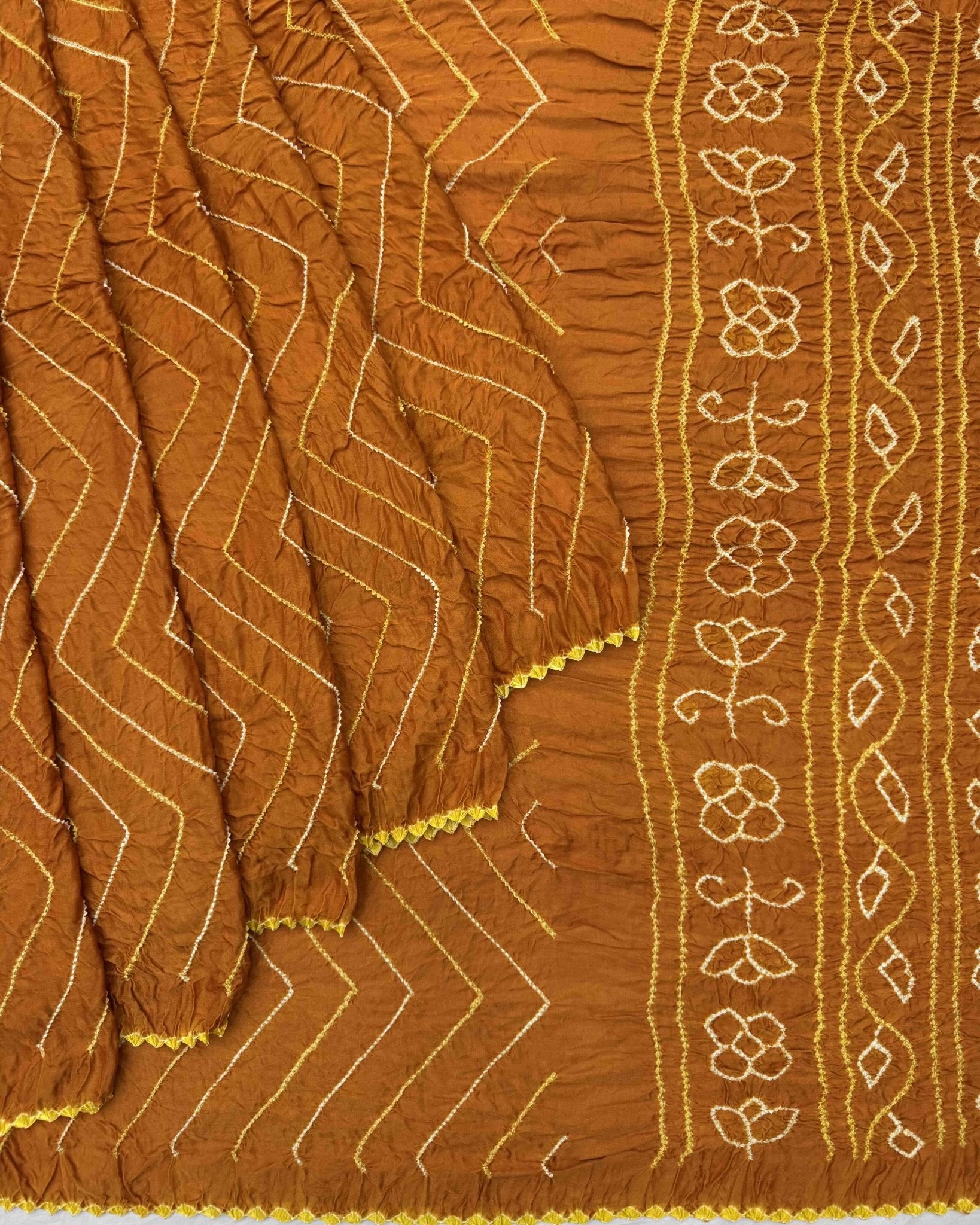 Orange Yellow Gajji Silk Bandhani Saree - SindhoiPatolaArt