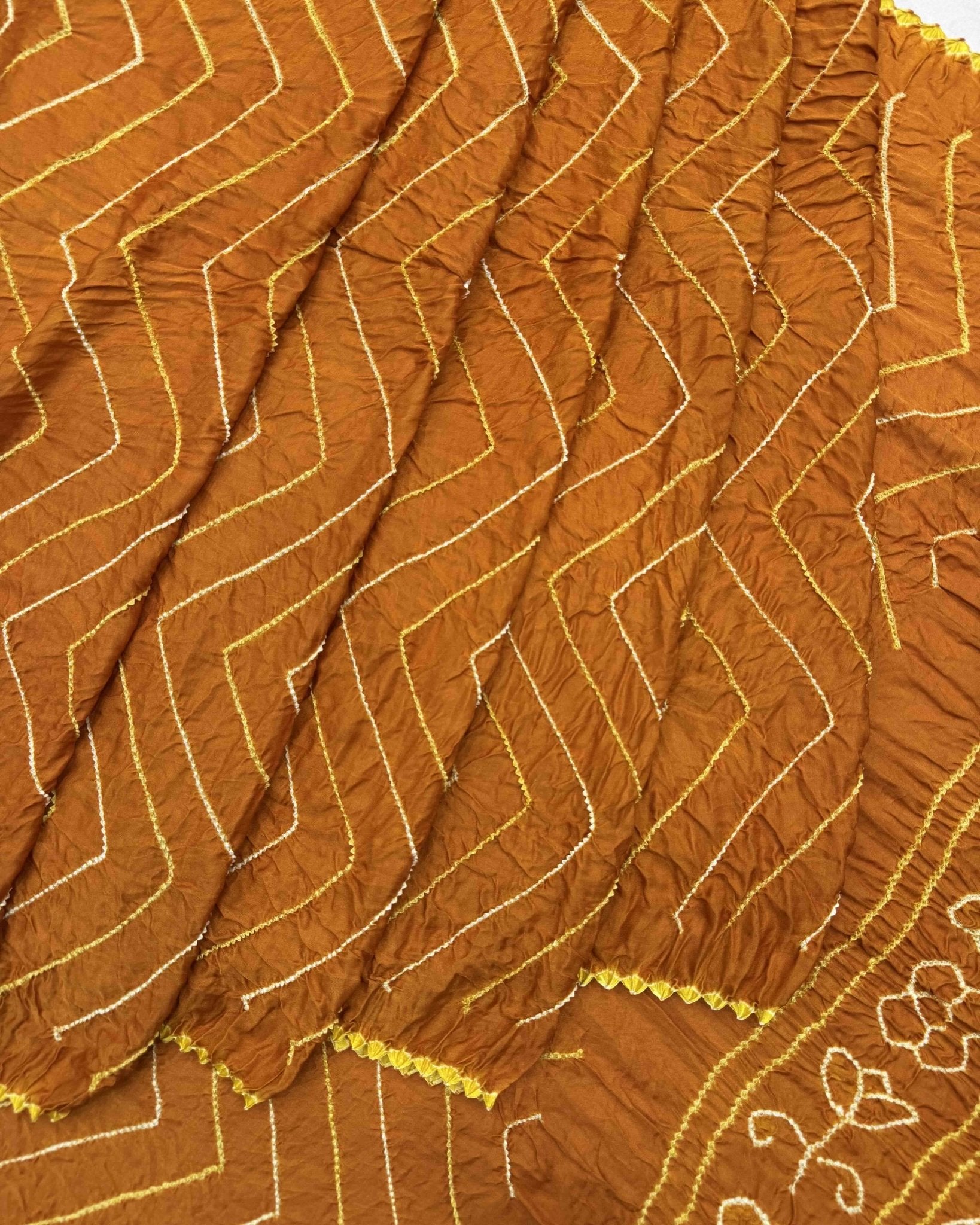 Orange Yellow Gajji Silk Bandhani Saree - SindhoiPatolaArt