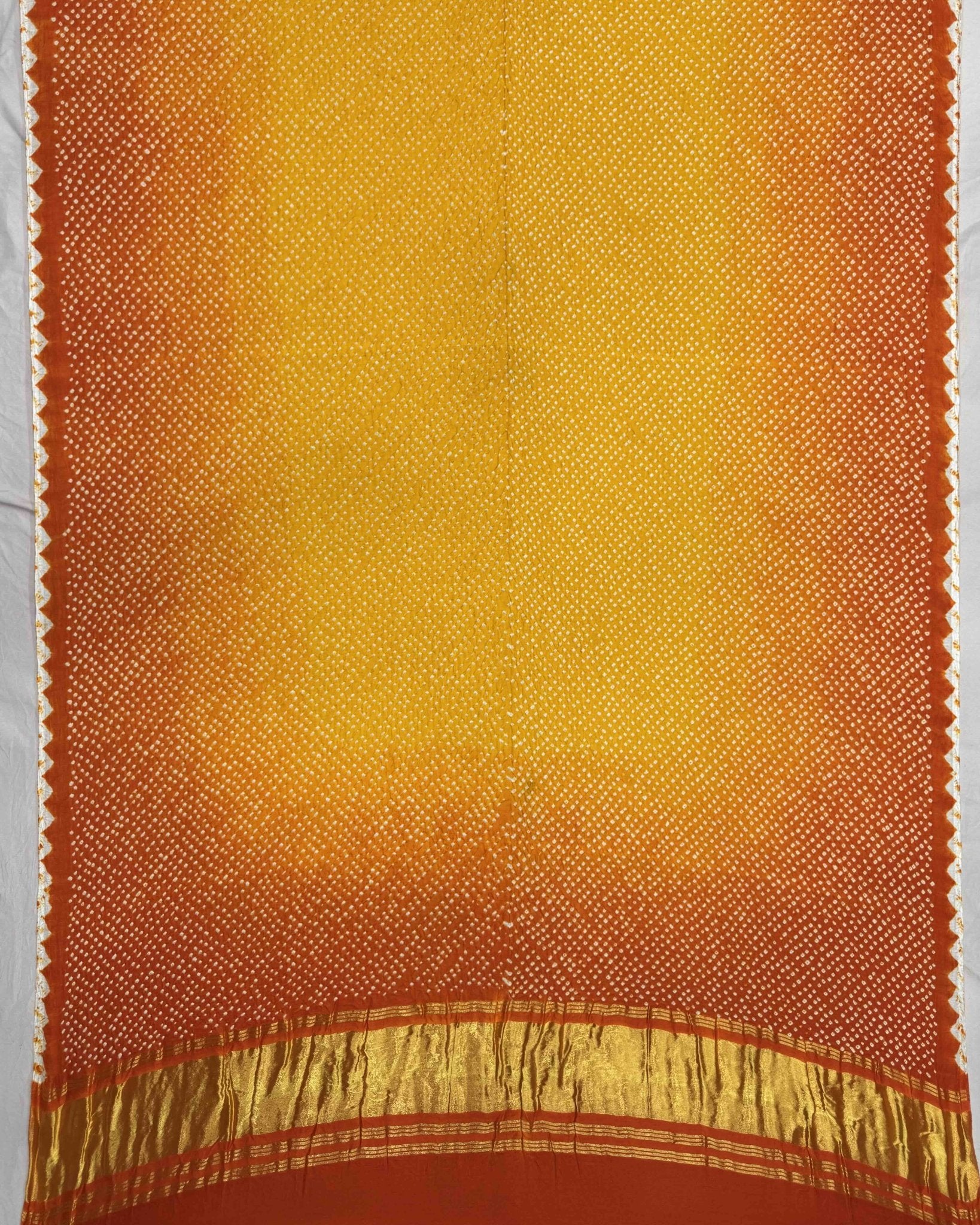 Orange & Yellow Shaded Gajji Silk Bandhani Dupatta - SindhoiPatolaArt