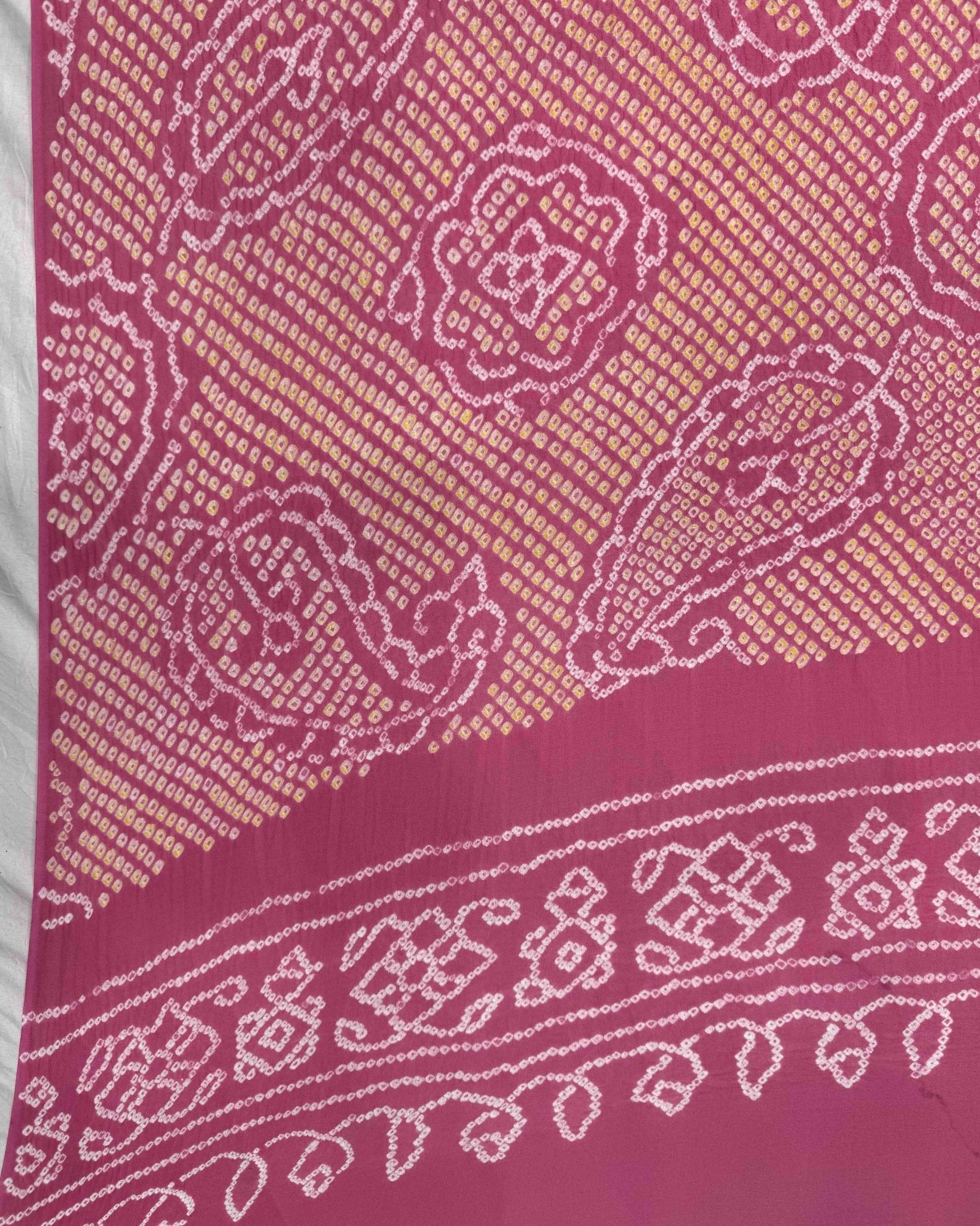 Peach Pink Georgette Bandhani Dupatta - SindhoiPatolaArt