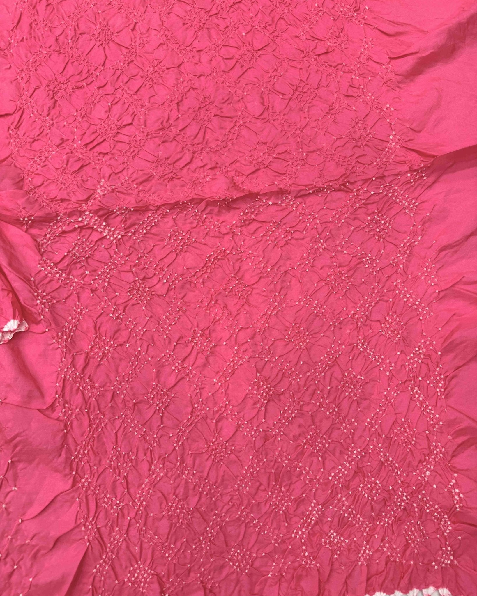 Peach Pink Habotai Bandhani Saree - SindhoiPatolaArt