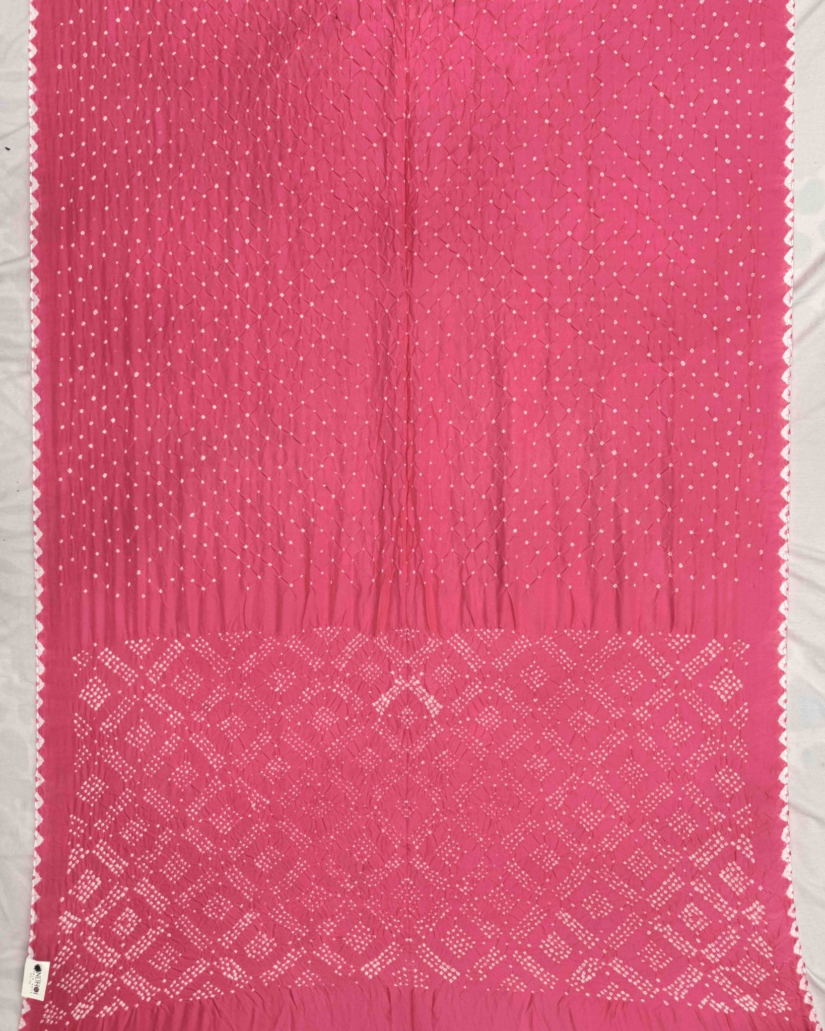 Peach Pink Habotai Bandhani Saree - SindhoiPatolaArt