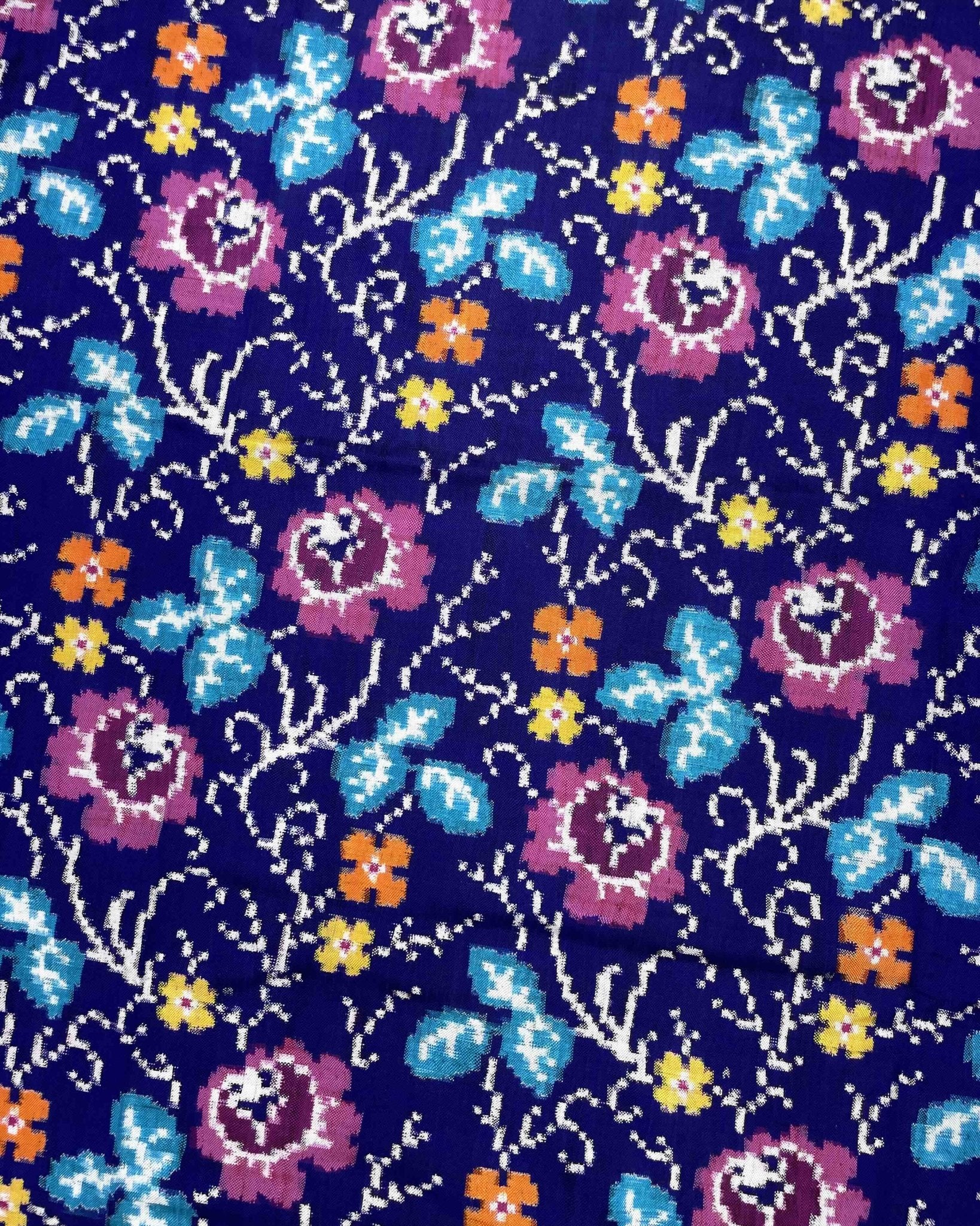 Pink & Blue Fancy Flower Double Ikat Patola Saree - SindhoiPatolaArt
