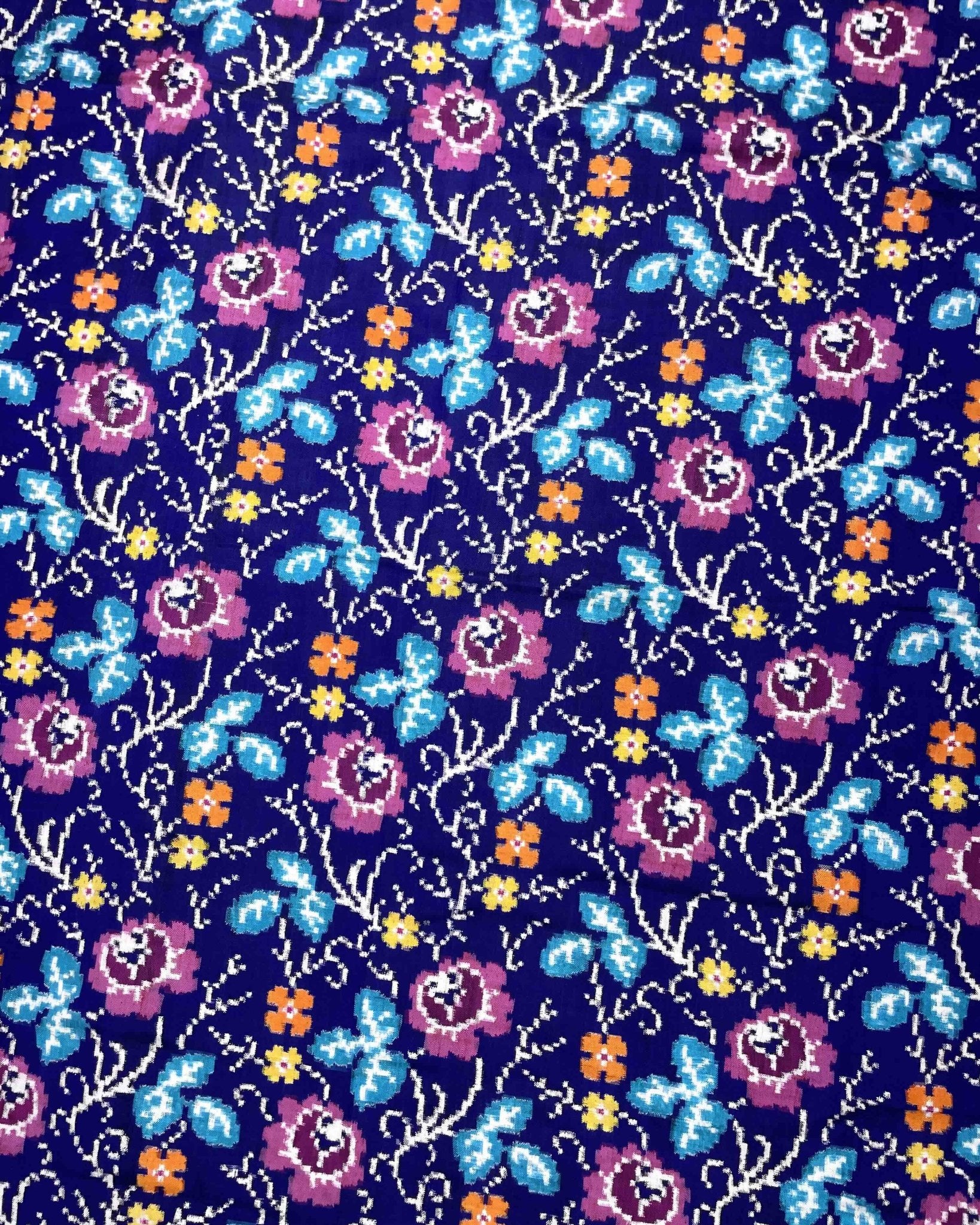 Pink & Blue Fancy Flower Double Ikat Patola Saree - SindhoiPatolaArt