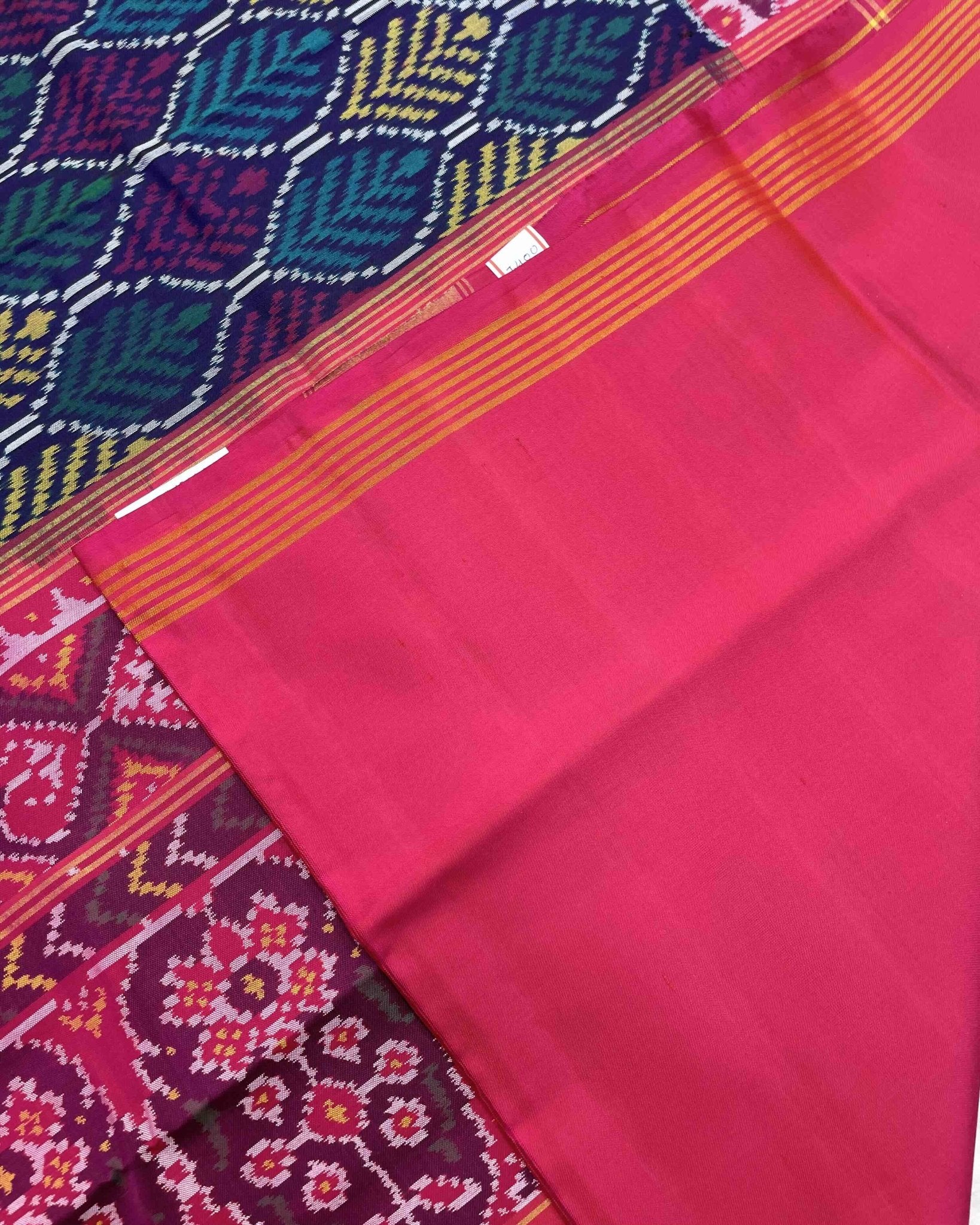 Pink & Blue Fancy Leaves Design Patola Saree - SindhoiPatolaArt