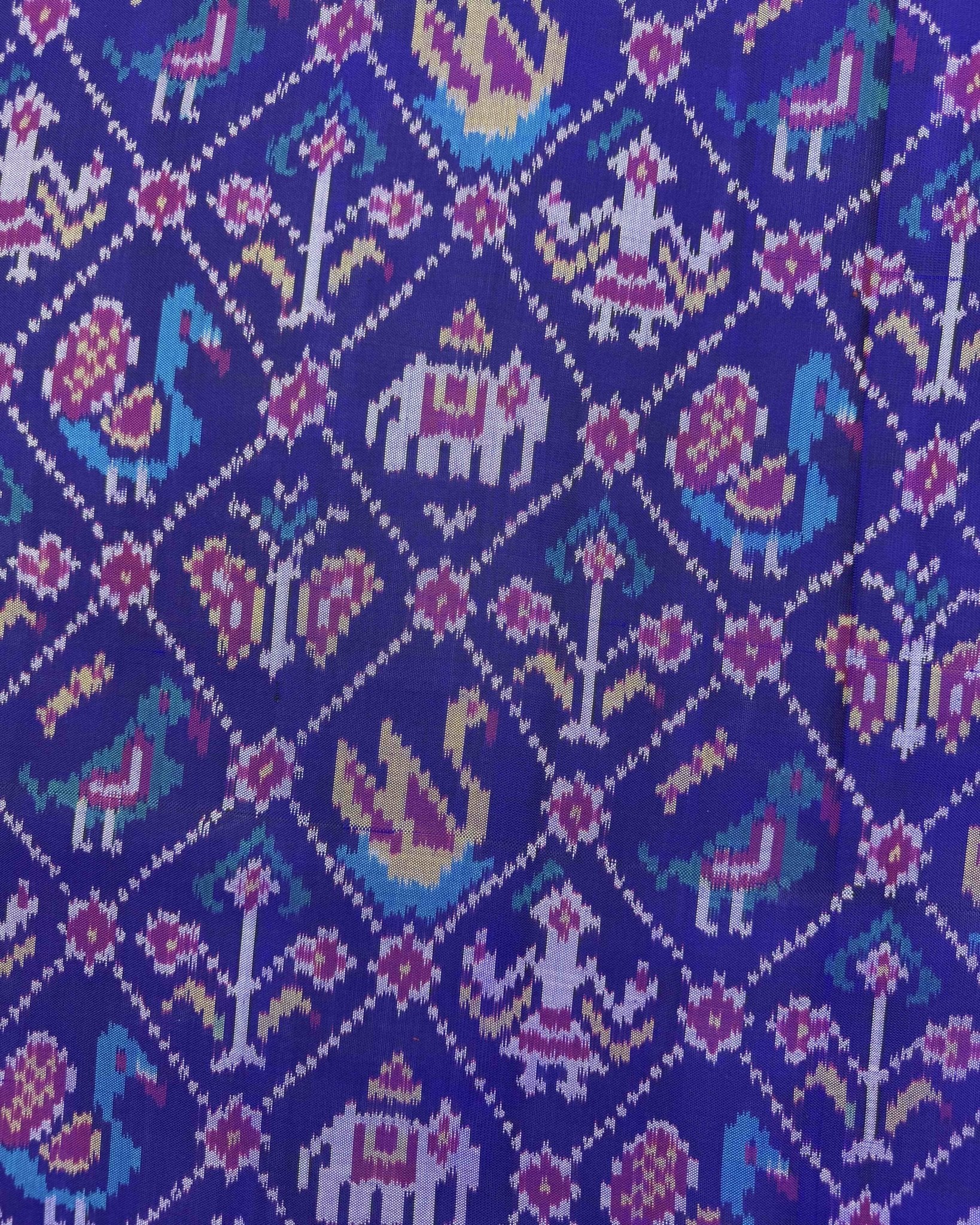 Pink & Blue Narikunj Semi Double Ikat Patola Saree - SindhoiPatolaArt