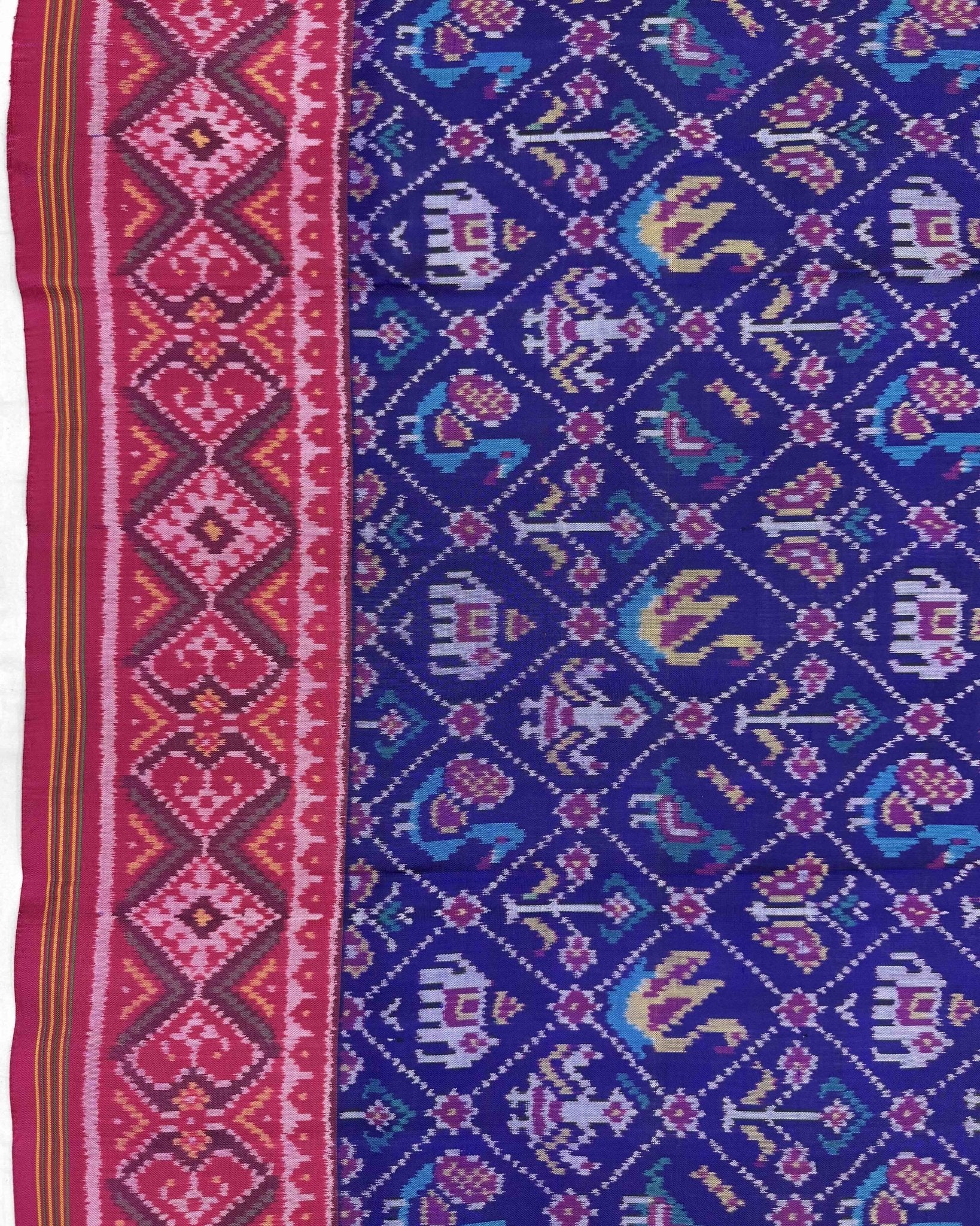 Pink & Blue Narikunj Semi Double Ikat Patola Saree - SindhoiPatolaArt
