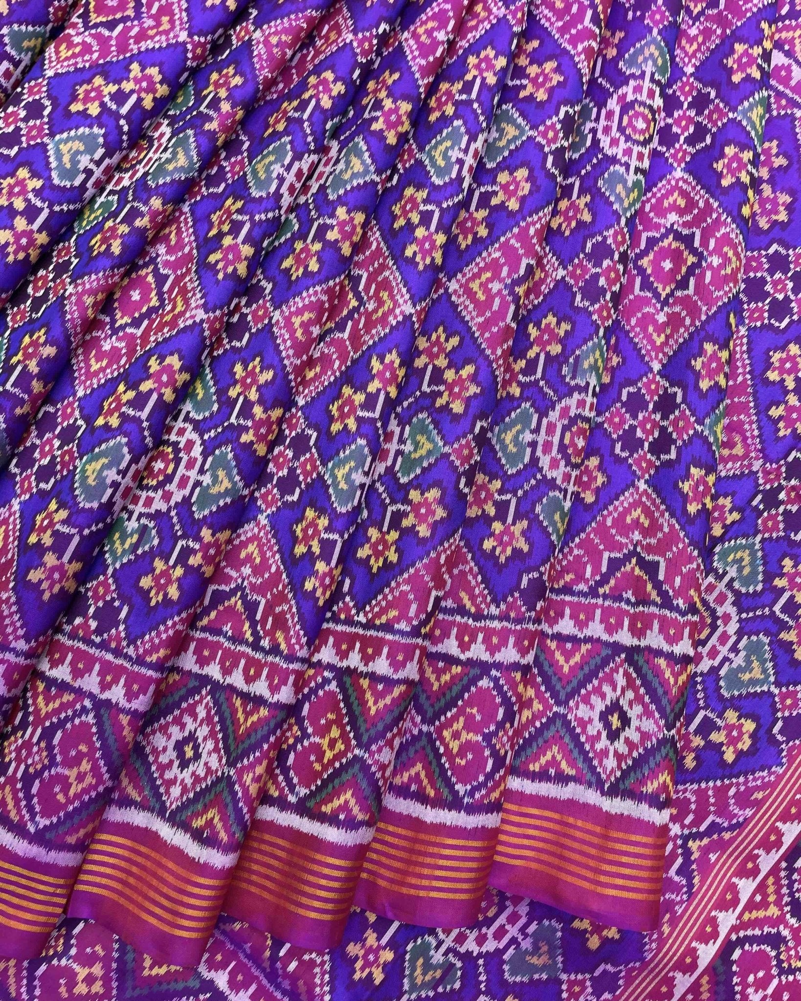 Pink & Blue Navratan Patola Saree - SindhoiPatolaArt
