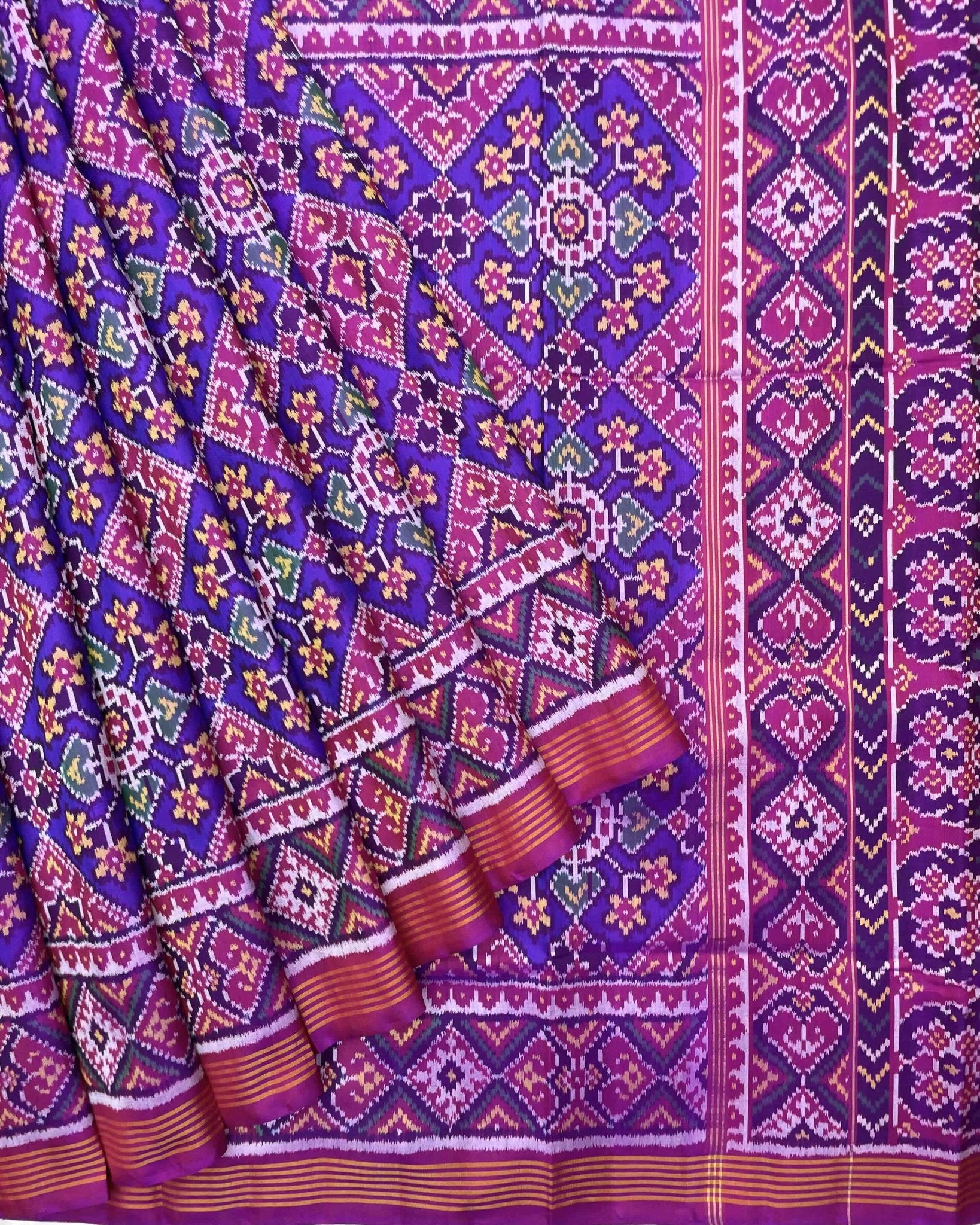 Pink & Blue Navratan Patola Saree - SindhoiPatolaArt