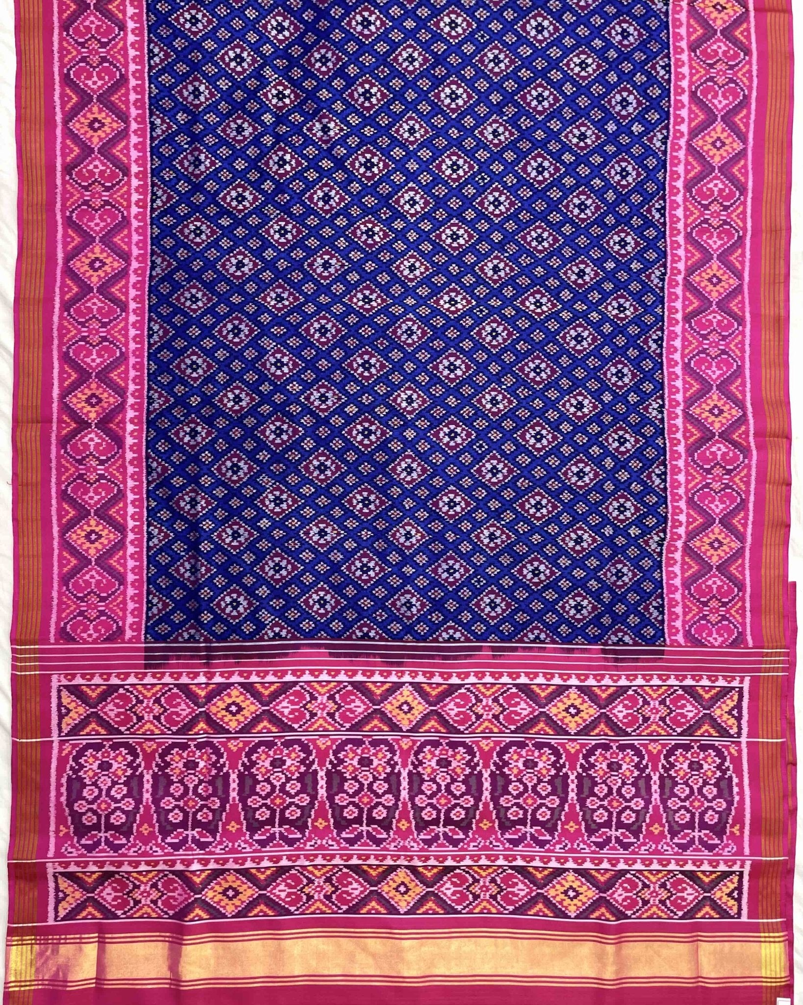 Pink & Blue Small Panchanda Patola Saree - SindhoiPatolaArt