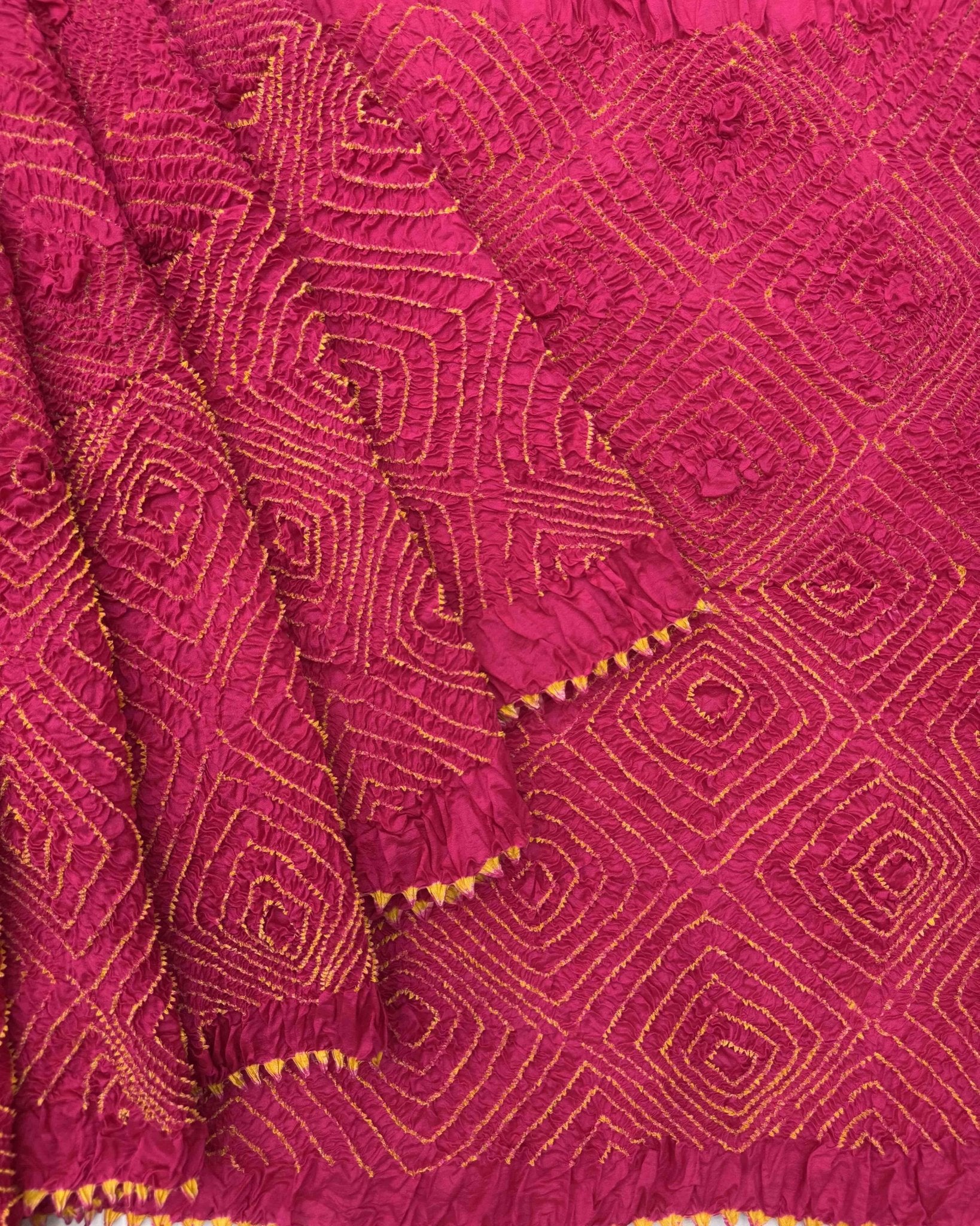 Pink Chiniya Bandhani Saree - SindhoiPatolaArt