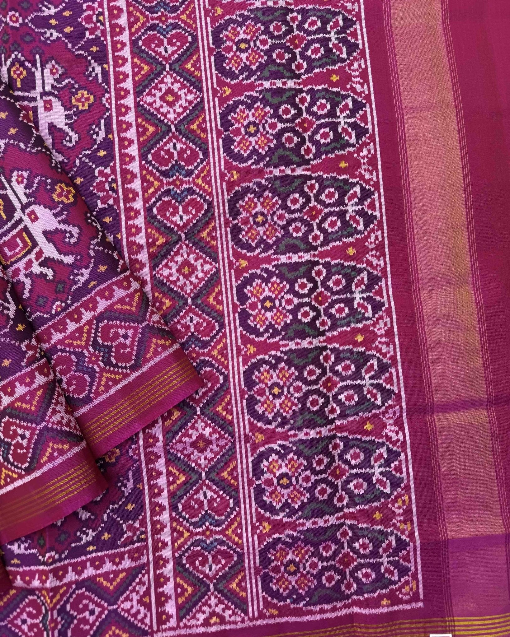 Pink Elephant Chhabdi Semi Double Ikat Patola Saree - SindhoiPatolaArt