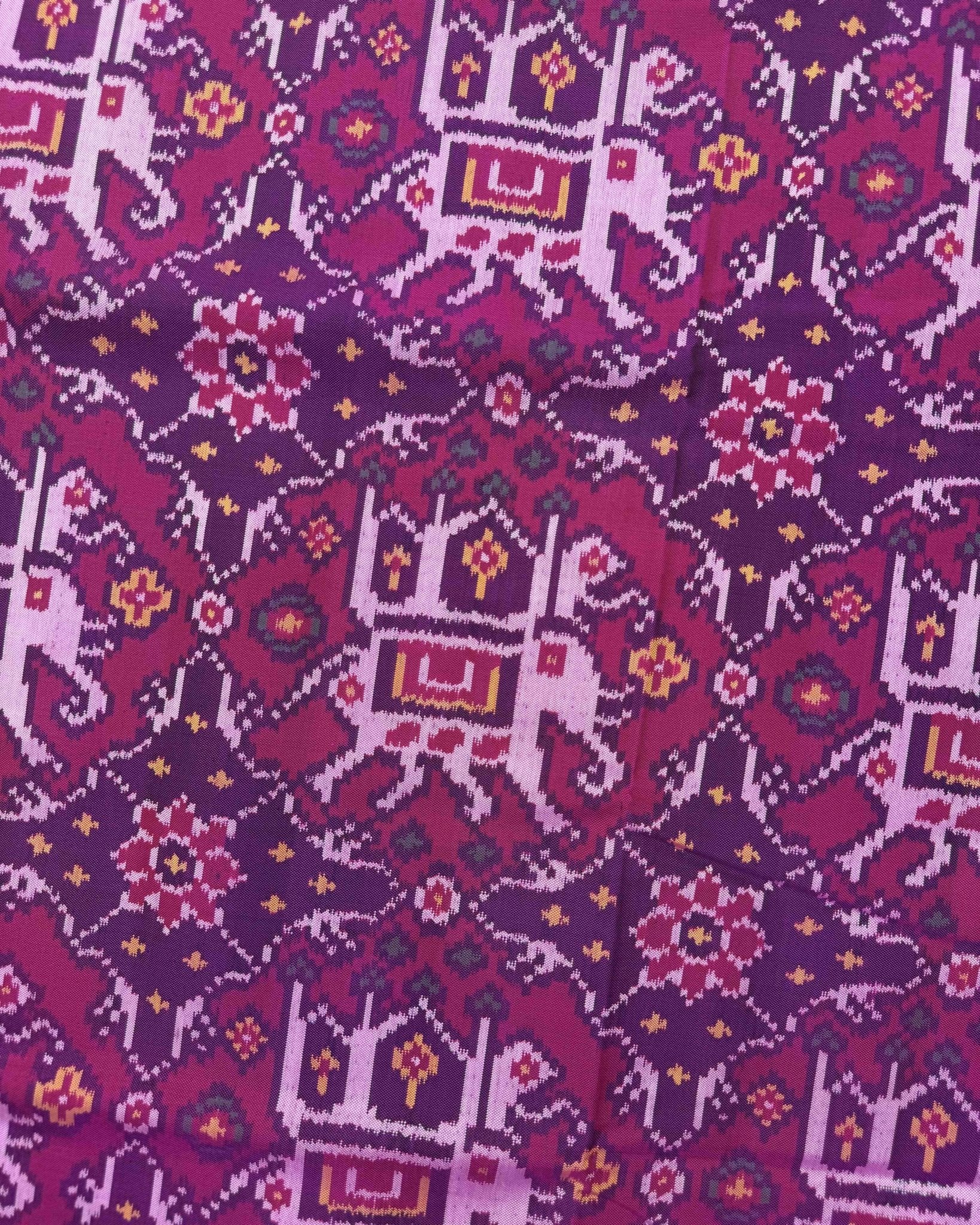 Pink Elephant Chhabdi Semi Double Ikat Patola Saree - SindhoiPatolaArt