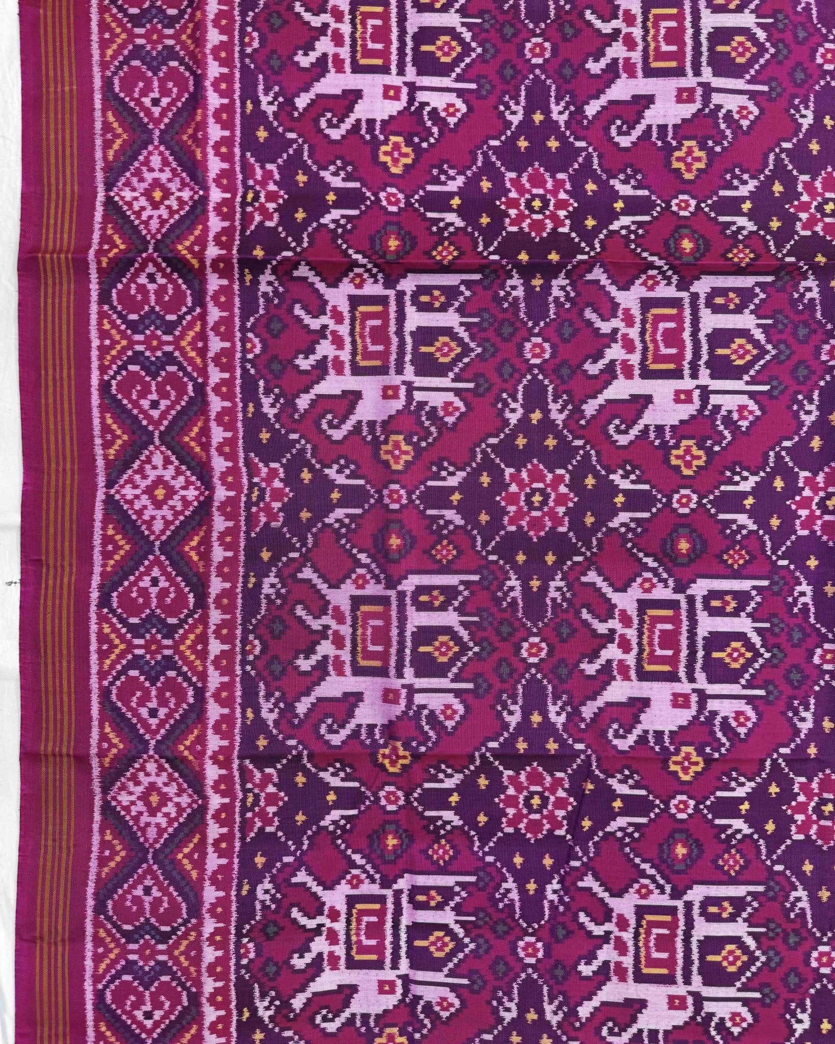 Pink Elephant Chhabdi Semi Double Ikat Patola Saree - SindhoiPatolaArt