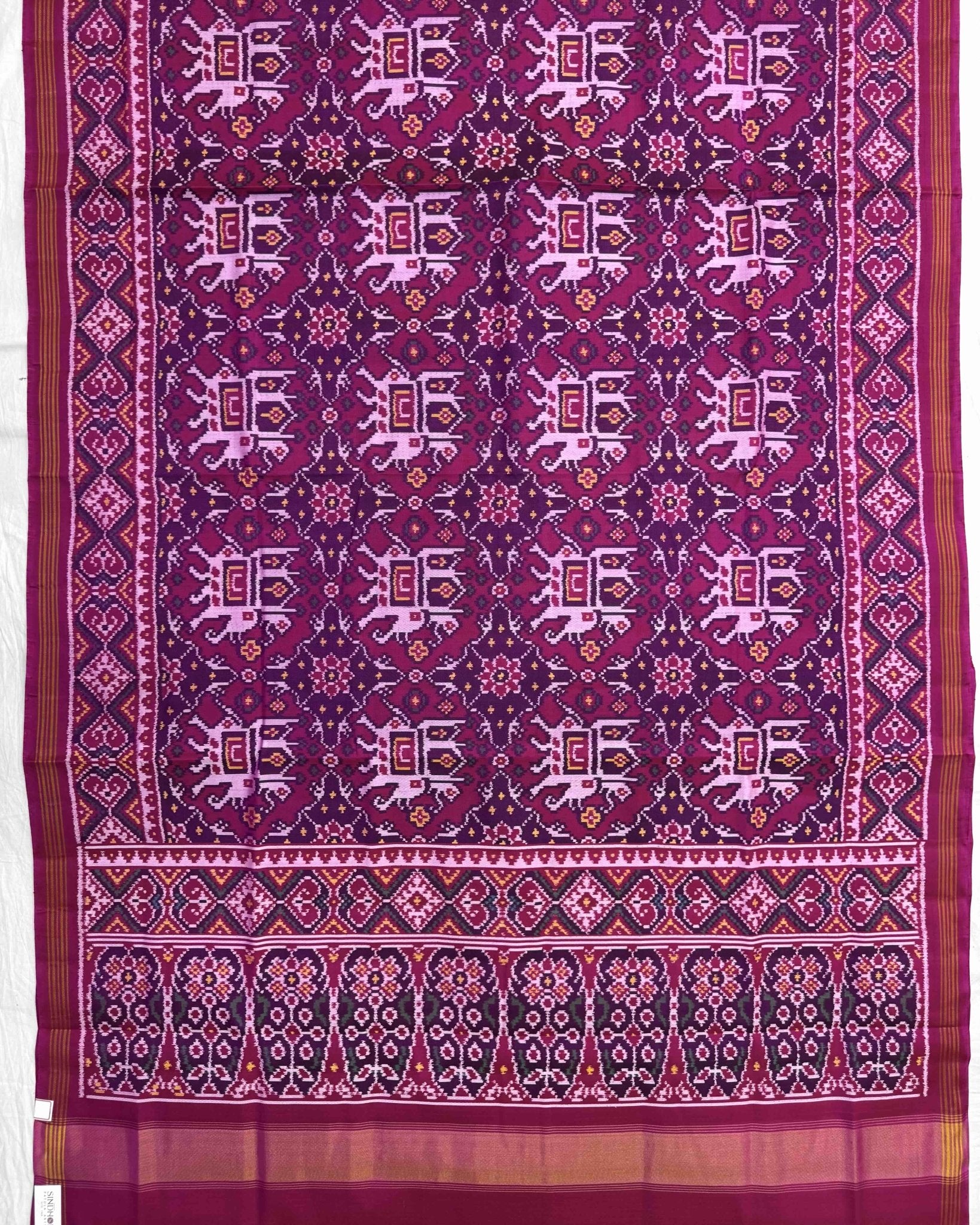 Pink Elephant Chhabdi Semi Double Ikat Patola Saree - SindhoiPatolaArt