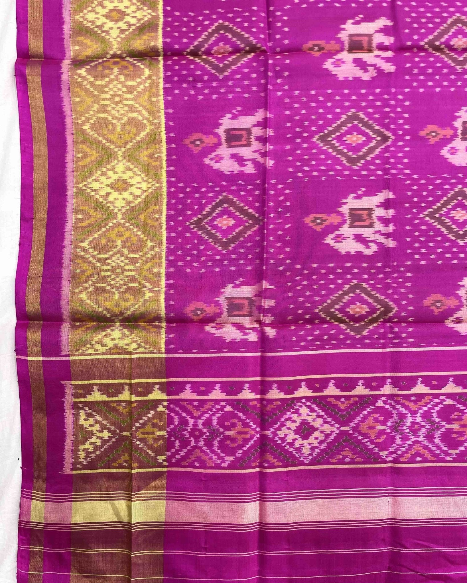 Pink Elephant Panchanda Mix Patola Dupatta - SindhoiPatolaArt
