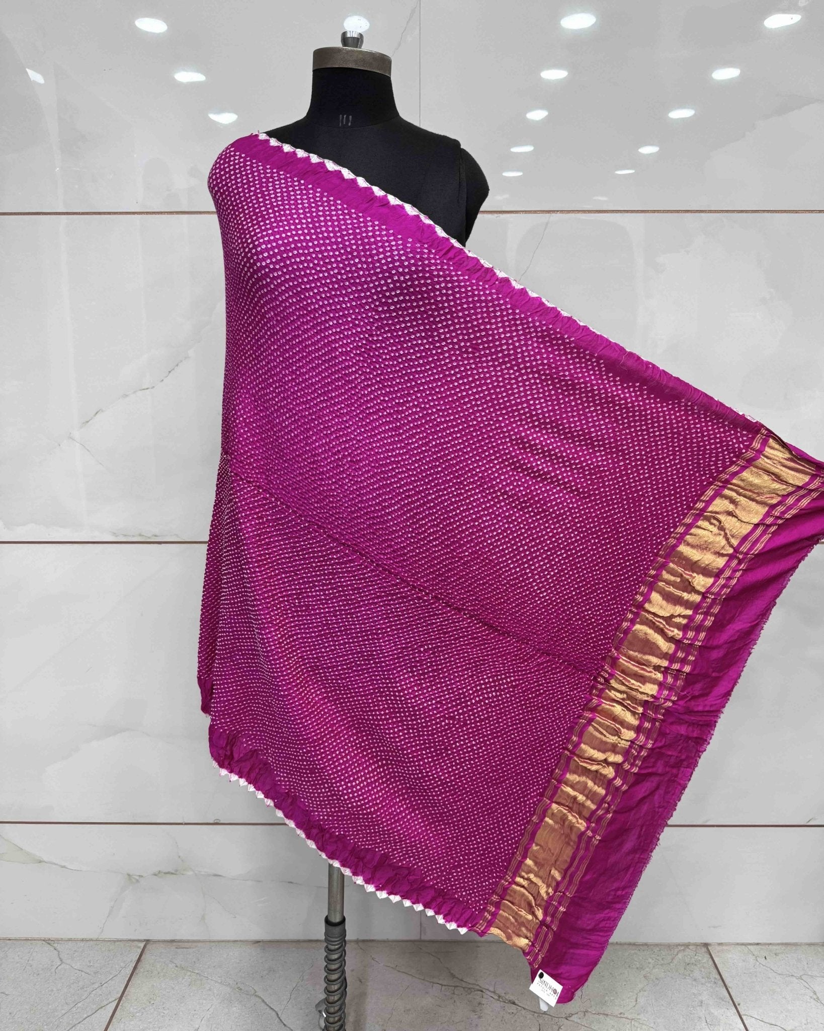 Pink Gajji Silk Bandhani Dupatta - SindhoiPatolaArt