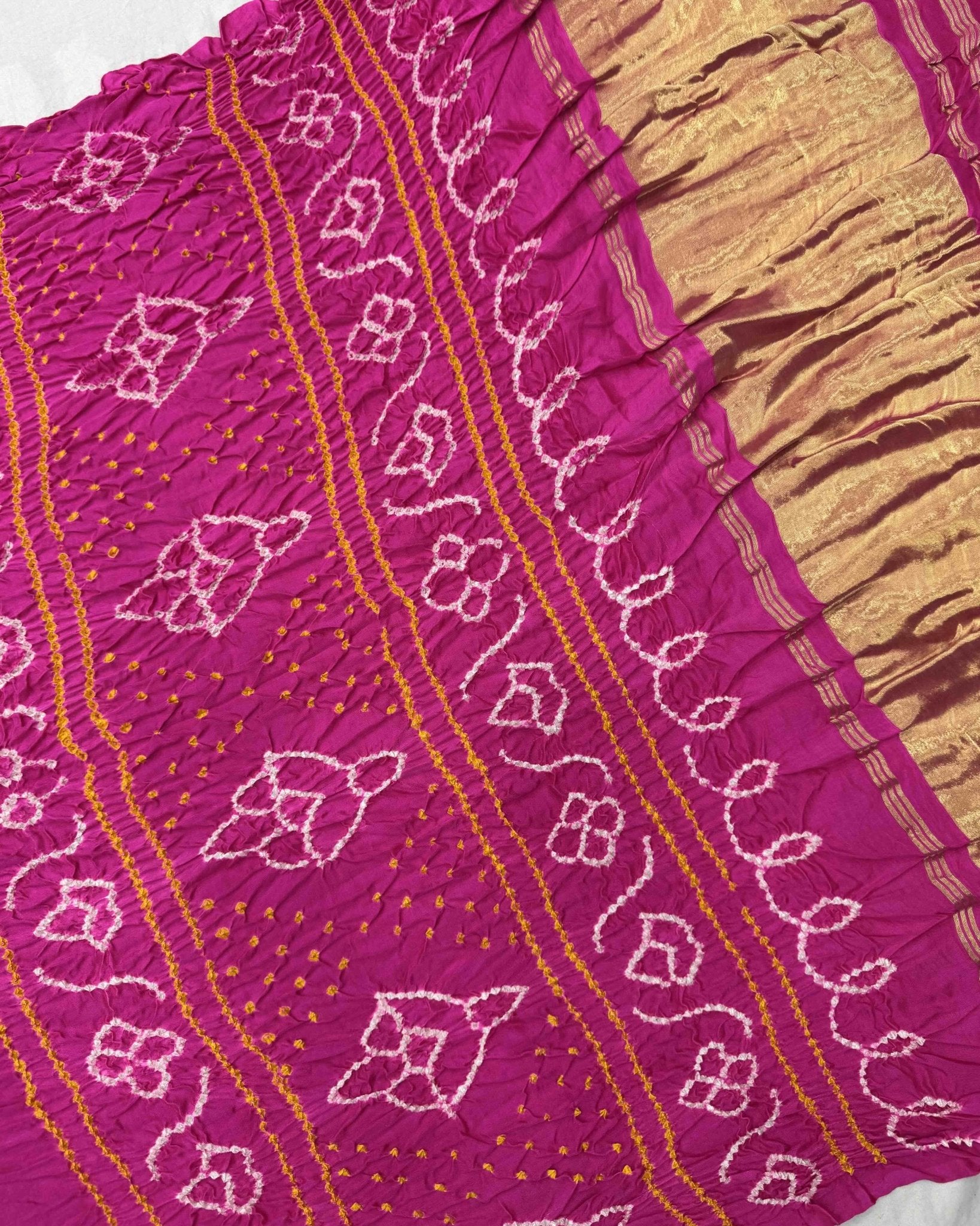 Pink Gajji Silk Bandhani Saree - SindhoiPatolaArt