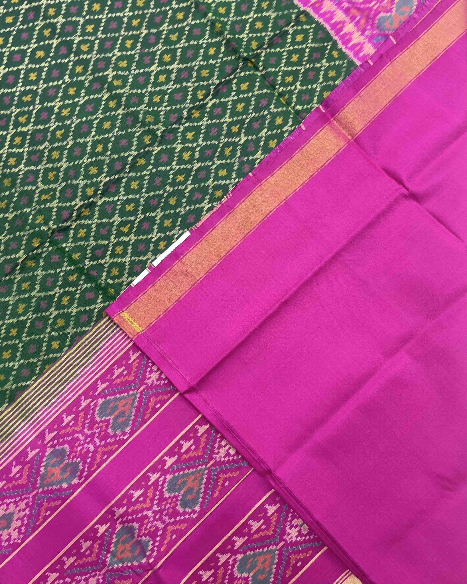 Pink & Green Booty Design Patola Saree - SindhoiPatolaArt
