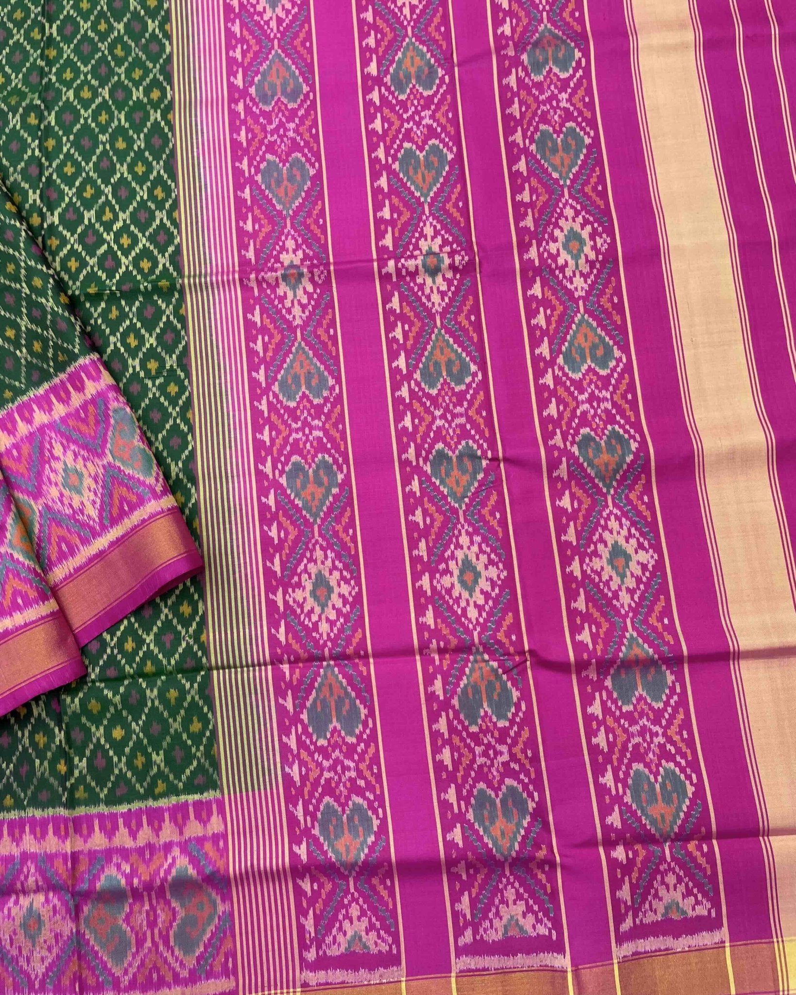 Pink & Green Booty Design Patola Saree - SindhoiPatolaArt