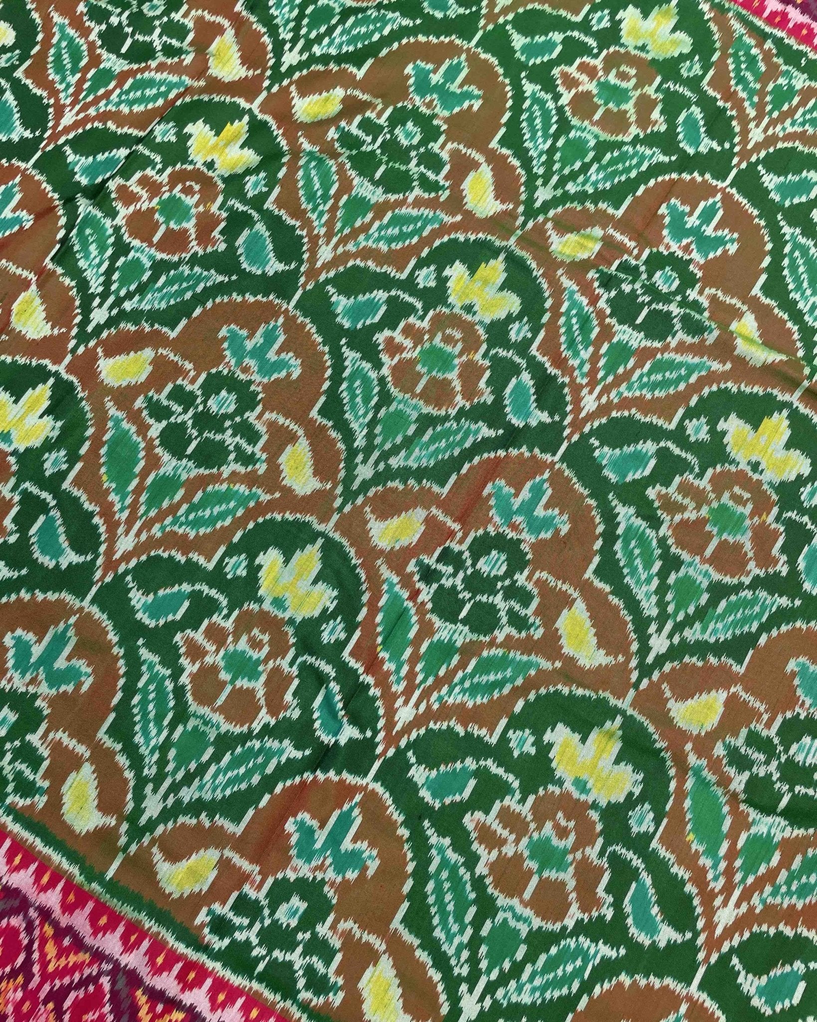 Pink & Green Flower Designer Patola Saree - SindhoiPatolaArt