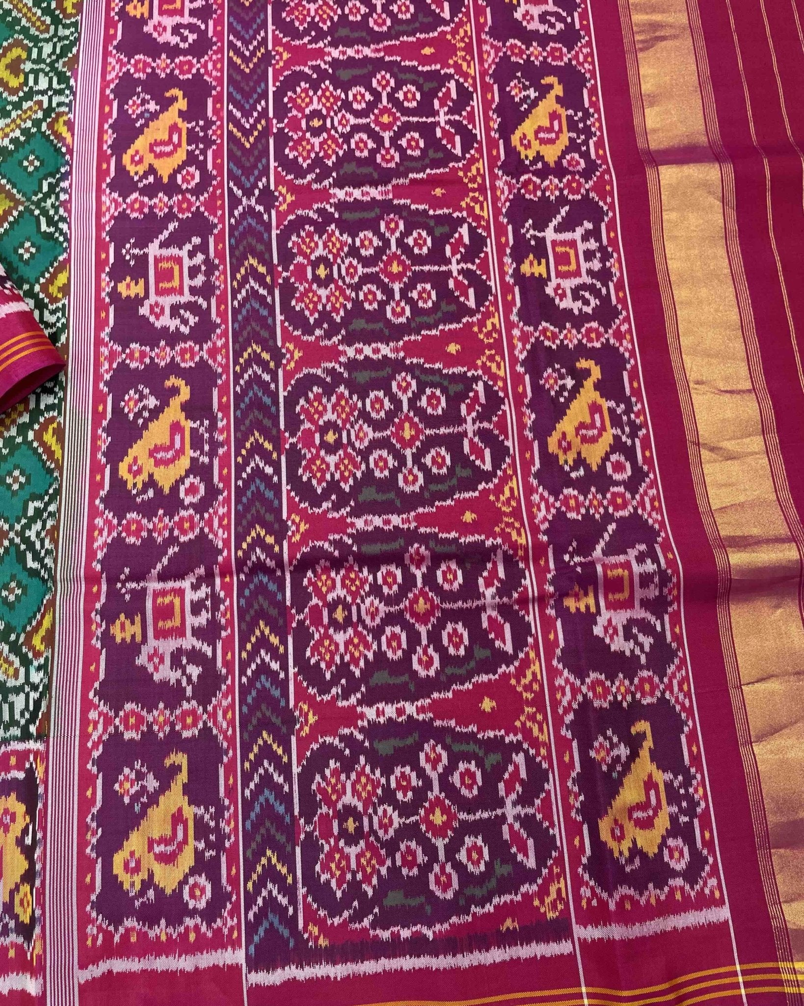 Pink & Green Manekchowk Patola Saree - SindhoiPatolaArt